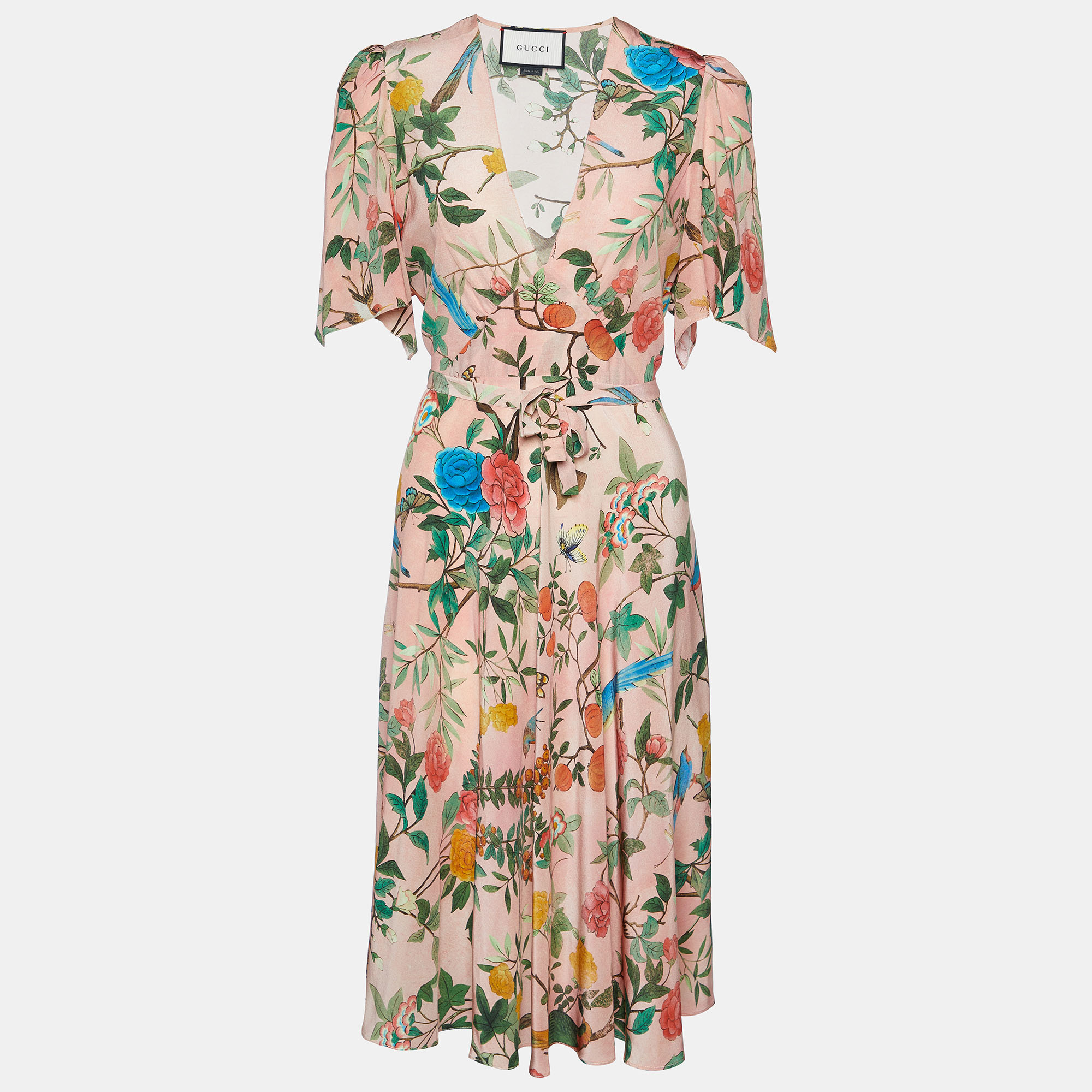 مملوكة مسبقًا Gucci Pink Tian Printed Silk Midi Dress M