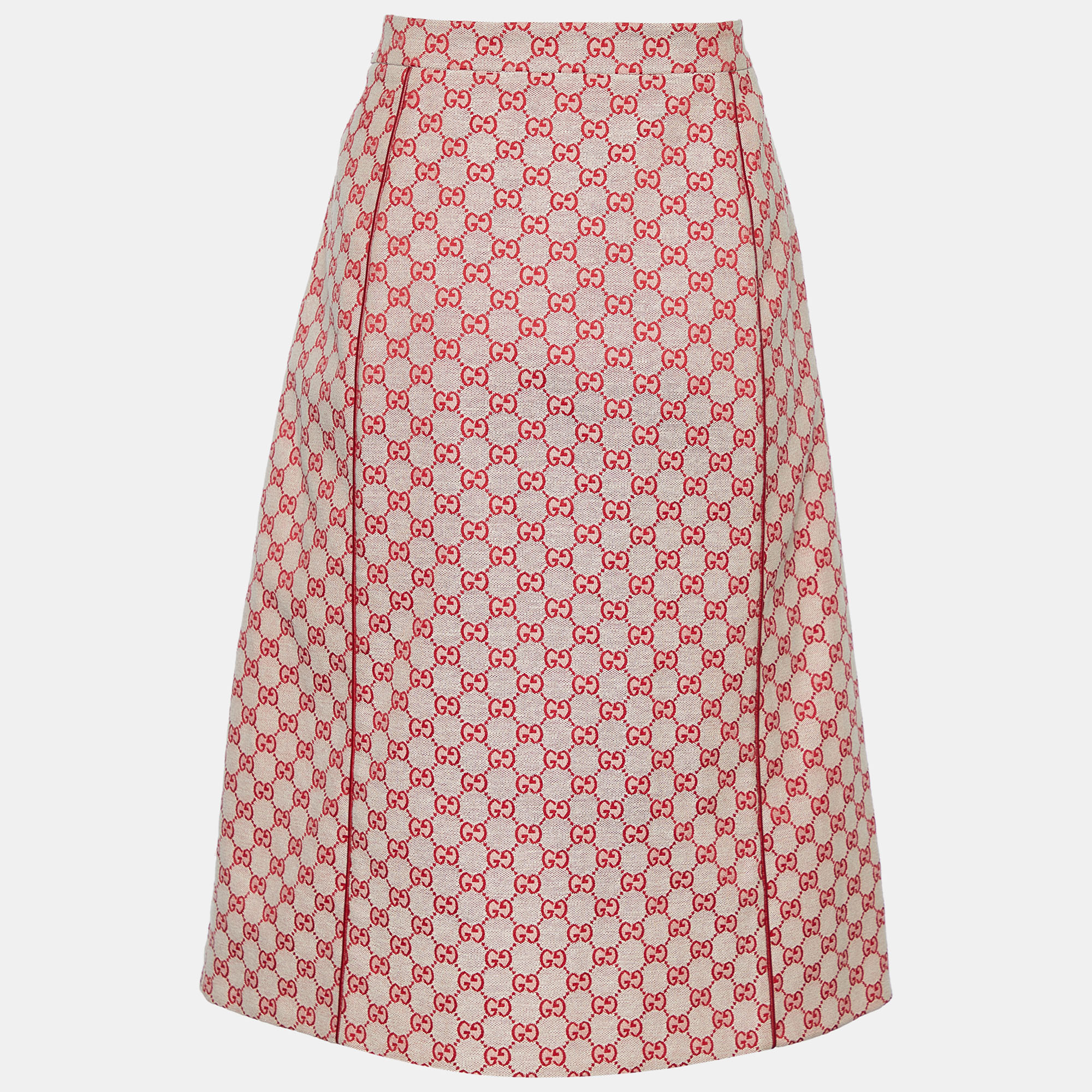 

Gucci Ivory & Red Logo Jacquard Midi Skirt