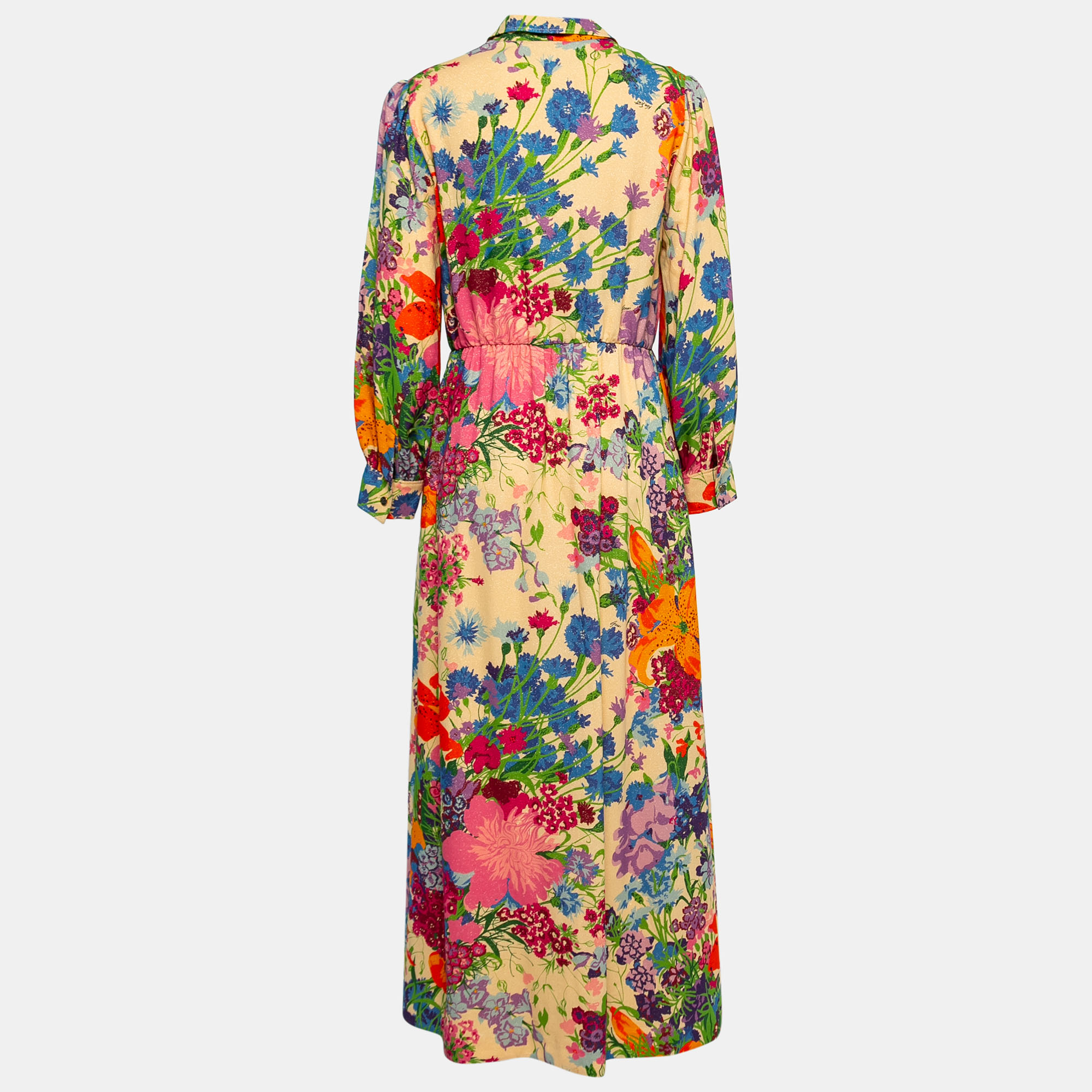 

Gucci Beige Floral Printed Crepe Maxi Shirt Dress