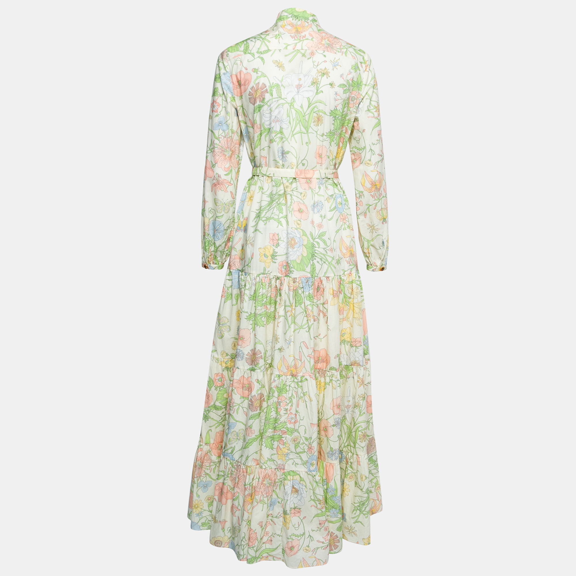 

Gucci Cream Printed Cotton Belted Maxi Dress