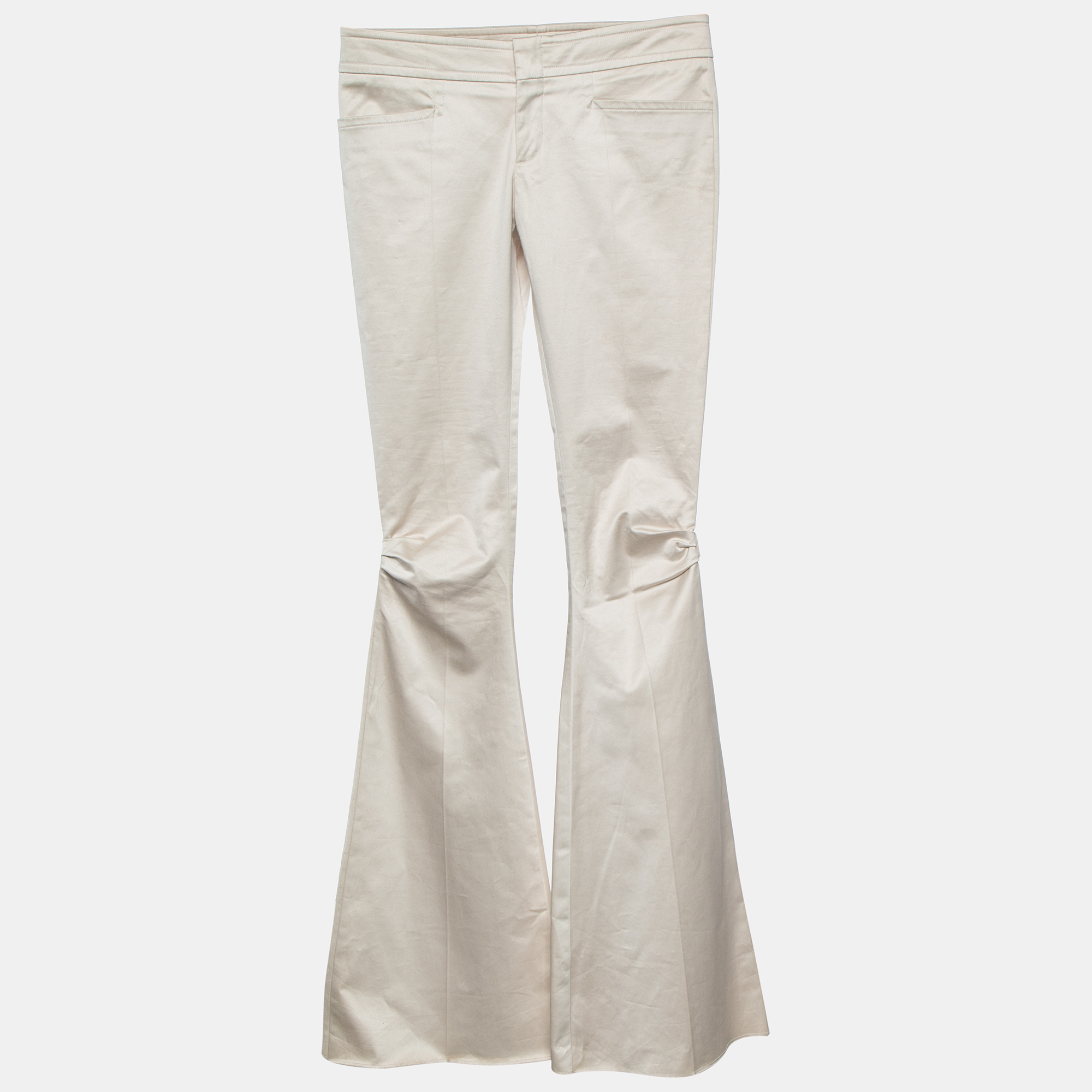 Pre-owned Gucci Cream Cotton Bow Detail Bootcut Trousers M