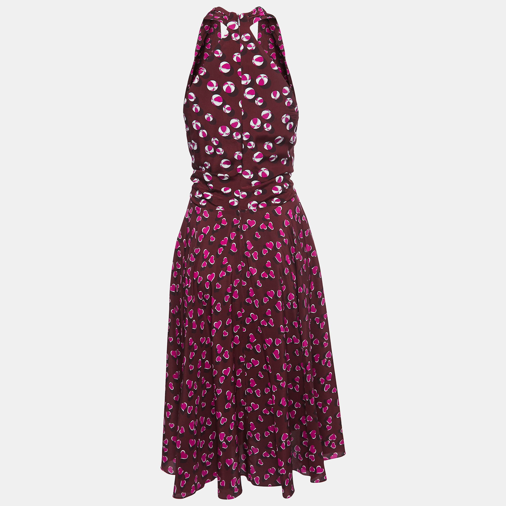 

Gucci Burgundy Heart Printed Silk Midi Dress