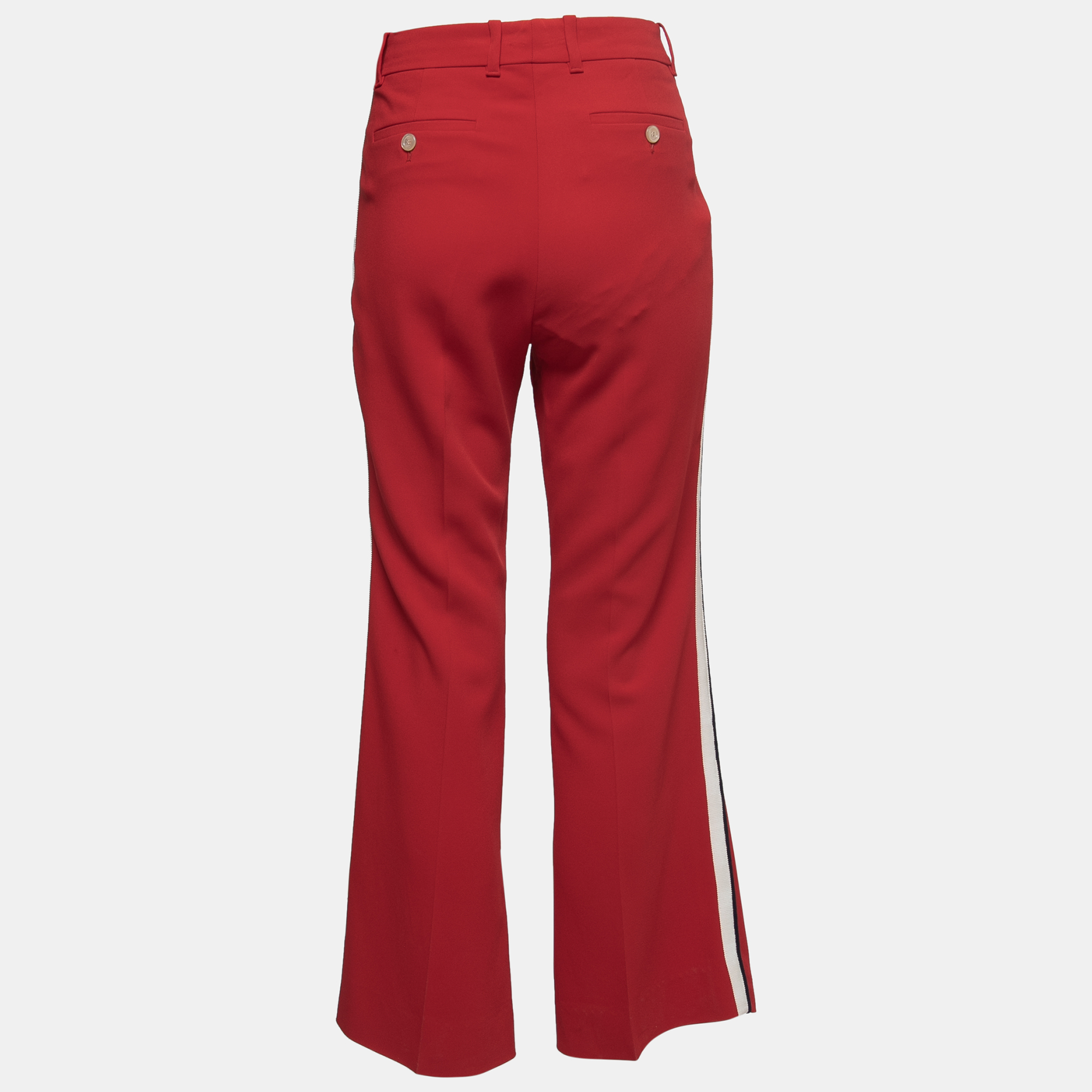 

Gucci Red Stretch Crepe Ribbon-Trim Detail Flared Trousers