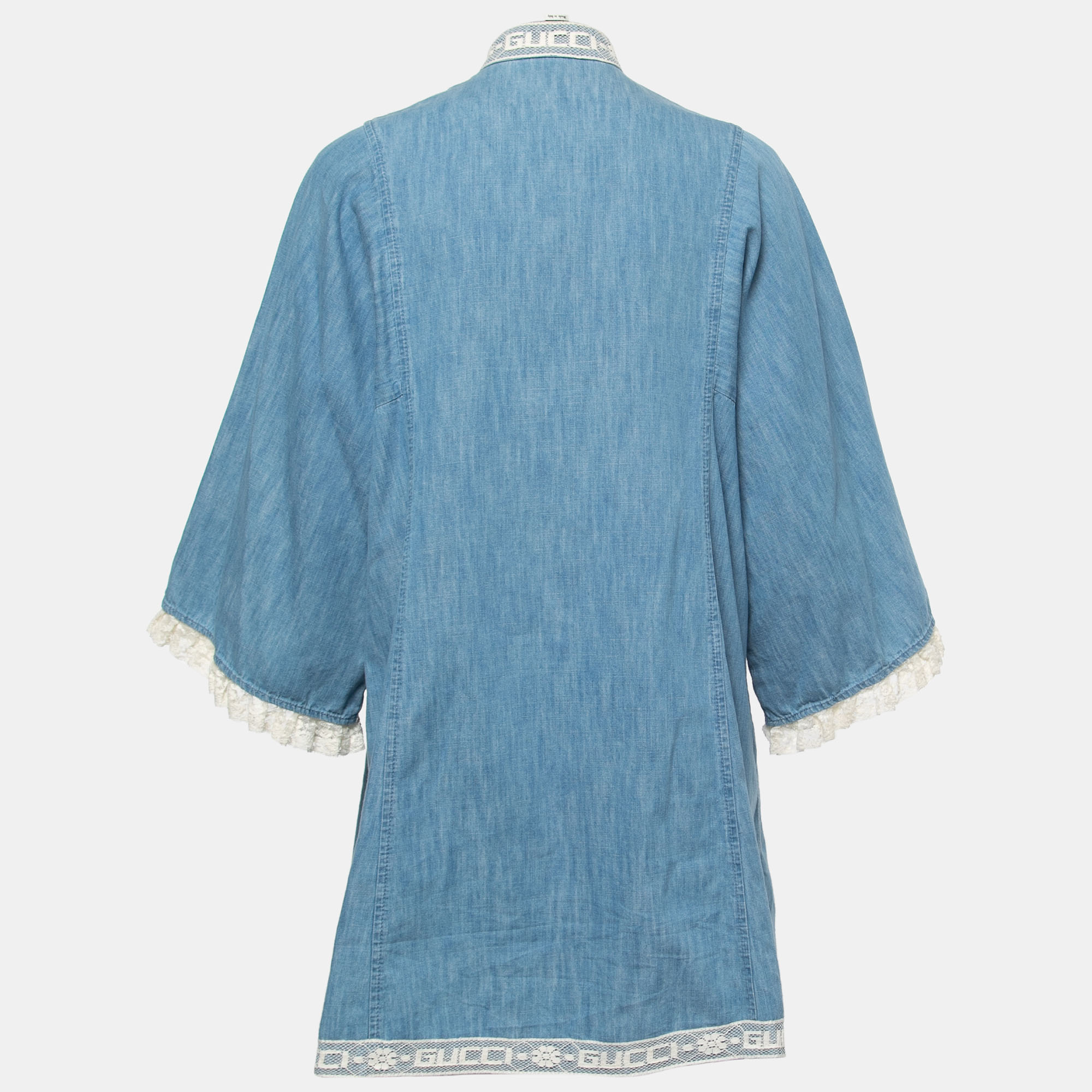 

Gucci Blue Chambray Lace-Trimmed Tunic Dress