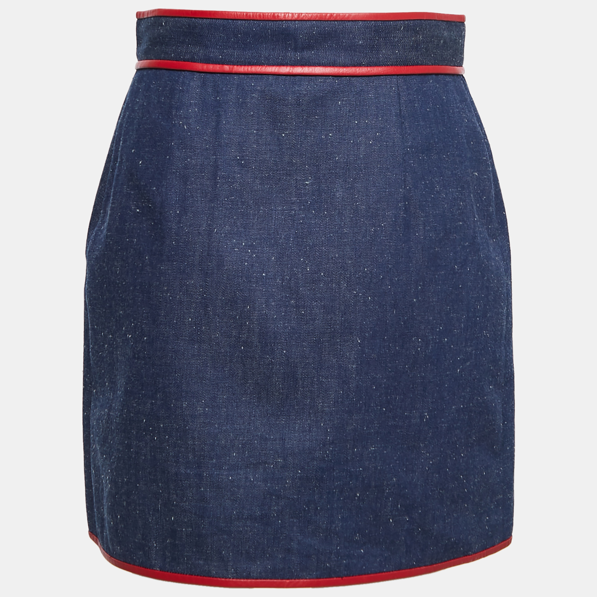 

Gucci Blue Denim Leather Trim Mini Skirt