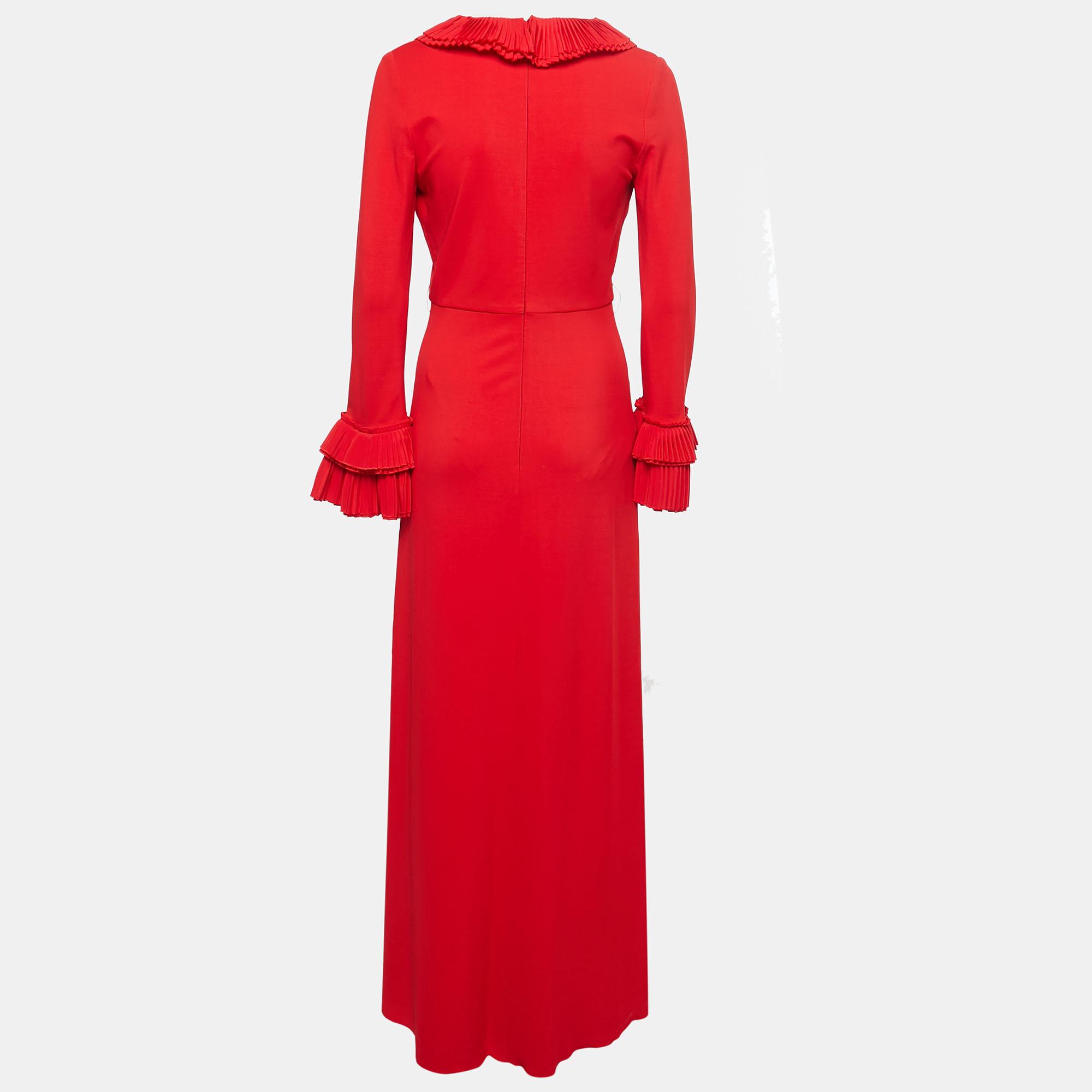 

Gucci Red Jersey Pleated Ruffle Long Dress