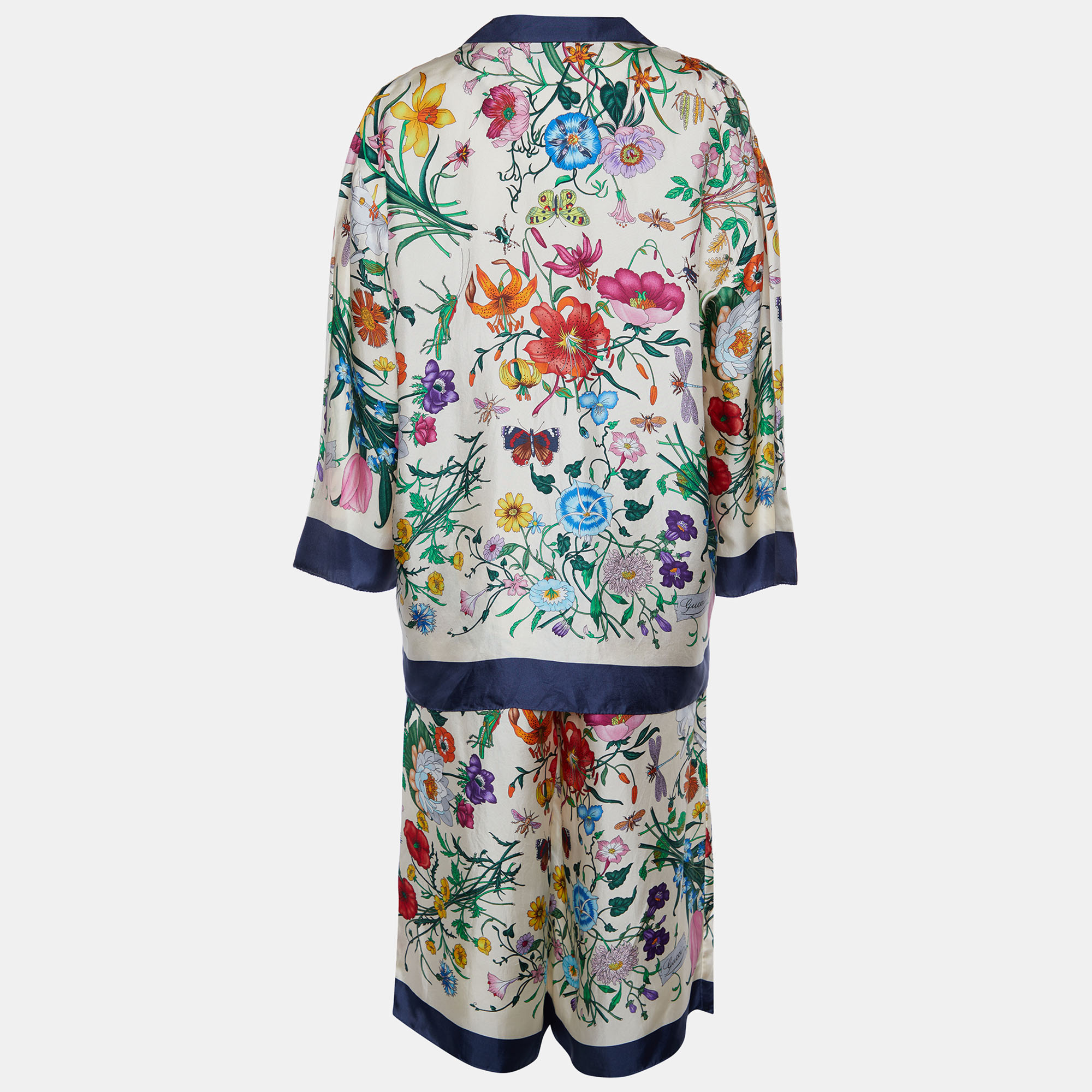 

Gucci Cream Flora Printed Silk Foulard Shirt & Pajama Crop Pants