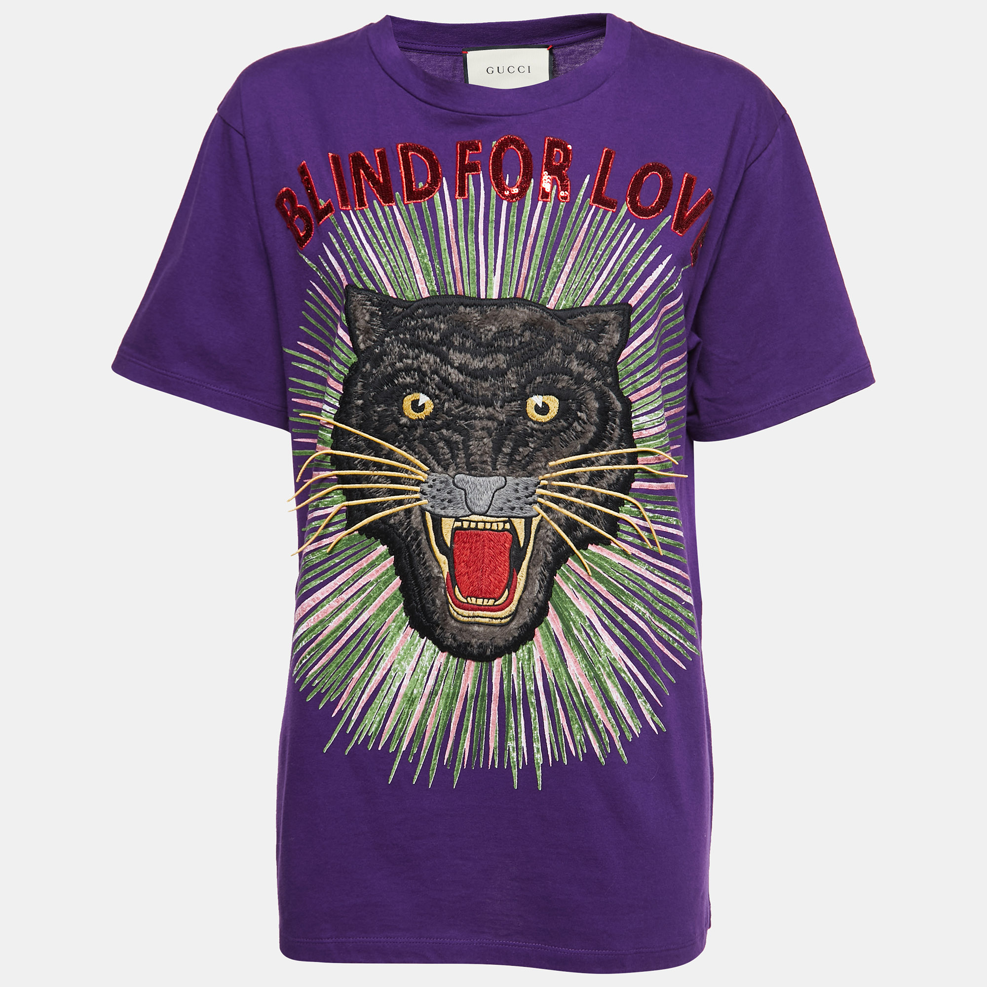 Lavet en kontrakt Mængde af om Pre-owned Gucci Purple Cotton Blind For Love Embroidered T-shirt Xs |  ModeSens