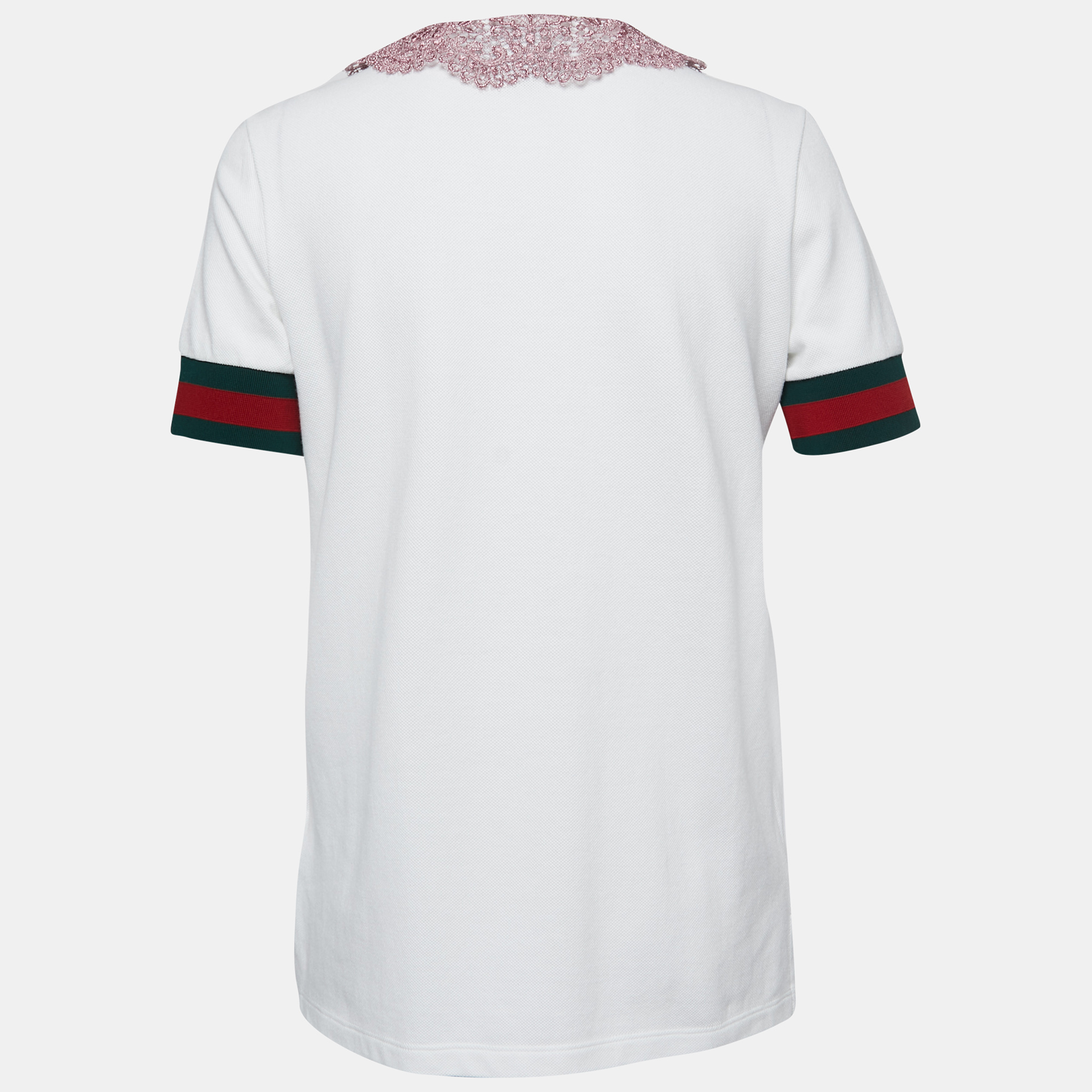 

Gucci White Cotton Lace Collar Polo T-Shirt