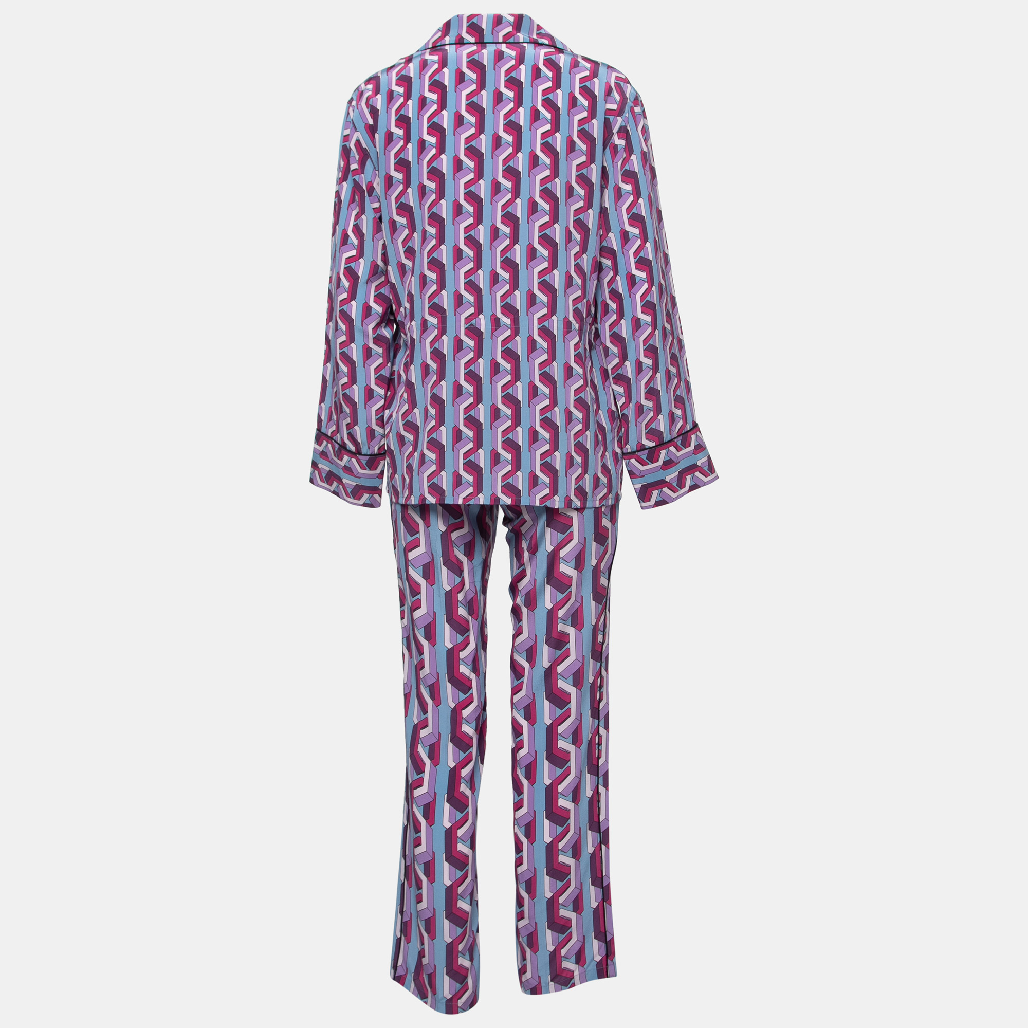 

Gucci Blue/Purple Geometric Printed Silk Top & Pants Set