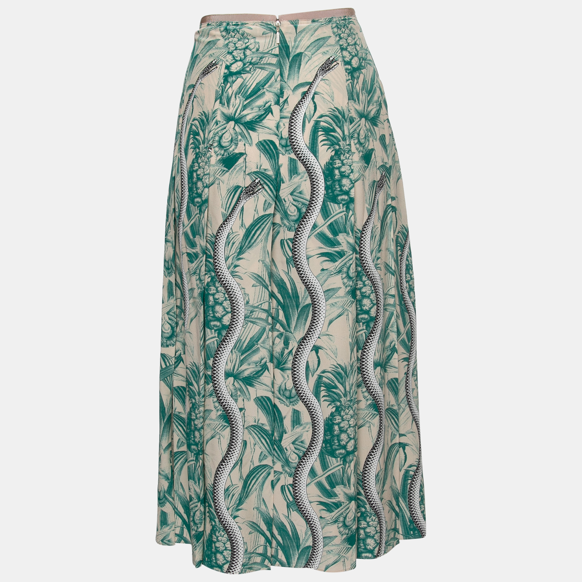 

Gucci Green Snake Print Silk Pleated Midi Skirt