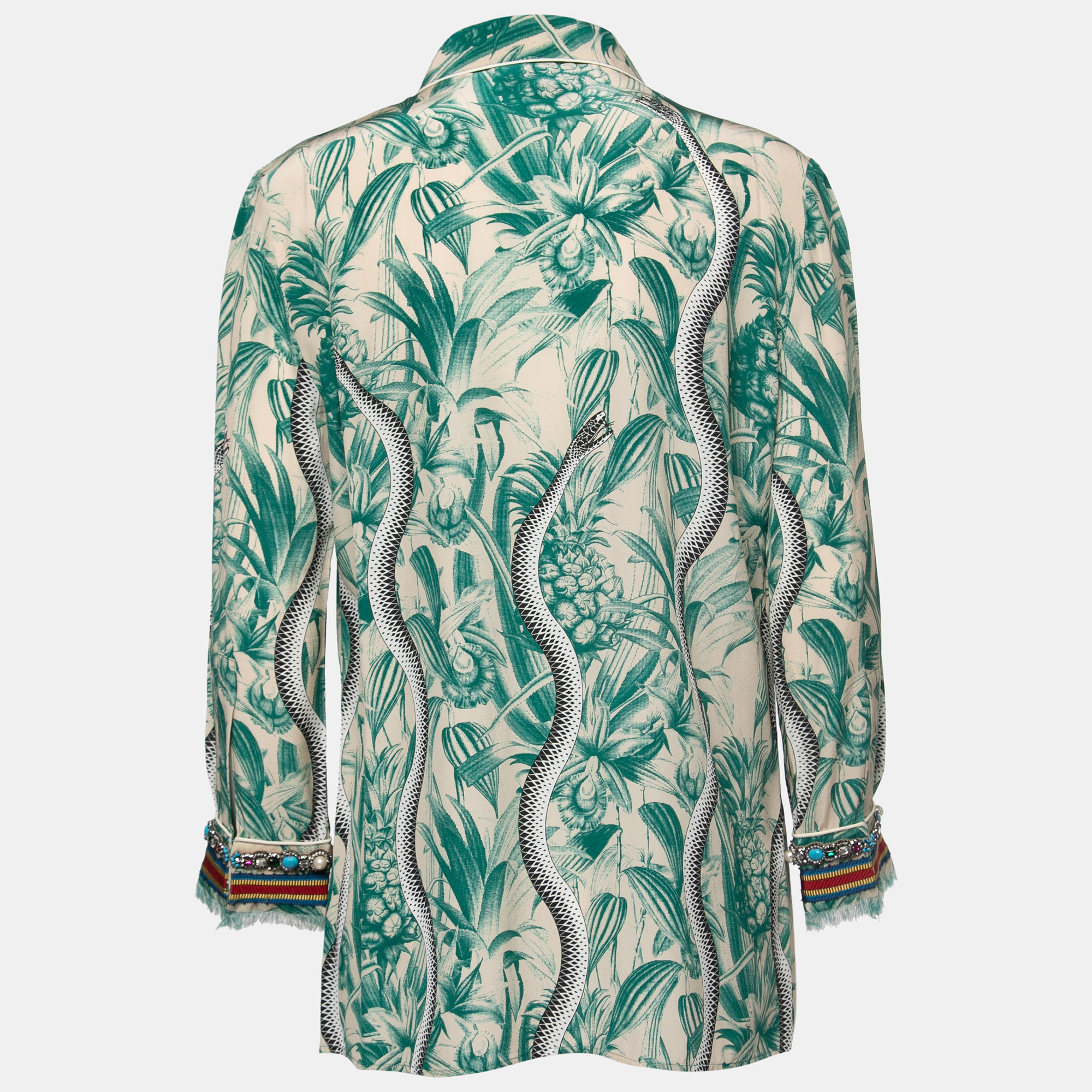 

Gucci Green Snake Print Silk Embellished Shirt