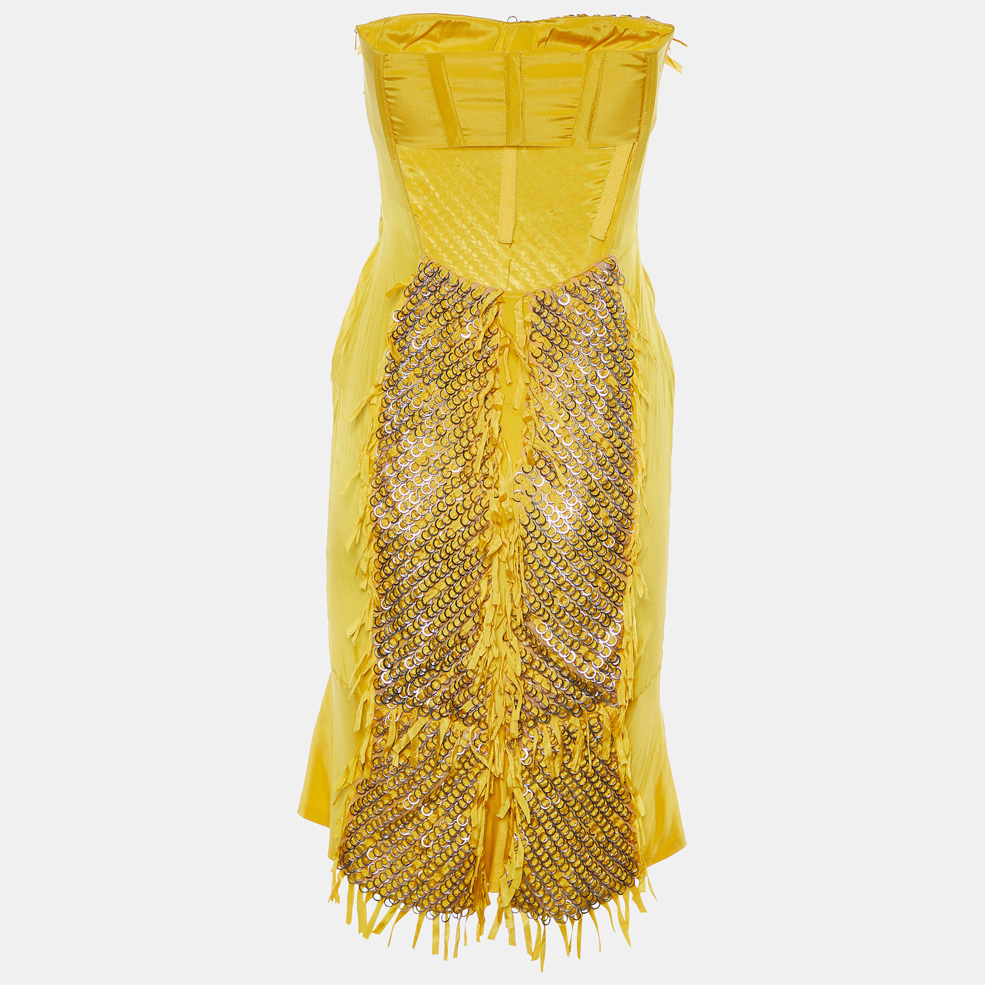 

Gucci by Tom Ford Yellow Silk Embellished Strapless Mini Dress