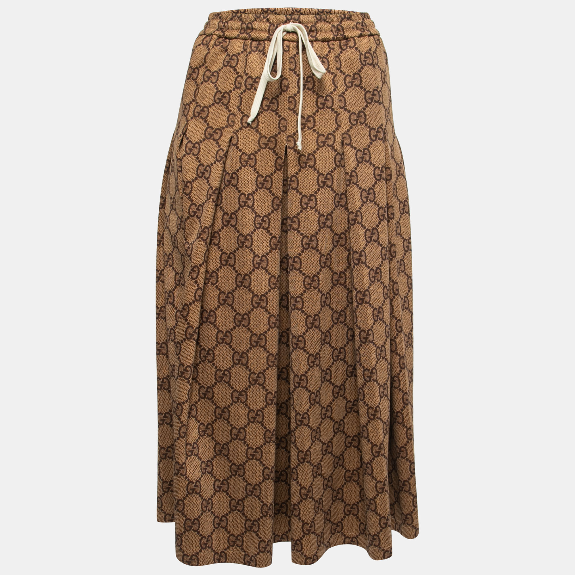 Pre Owned Gucci Brown GG Technical Jersey Pleated Skirt XL