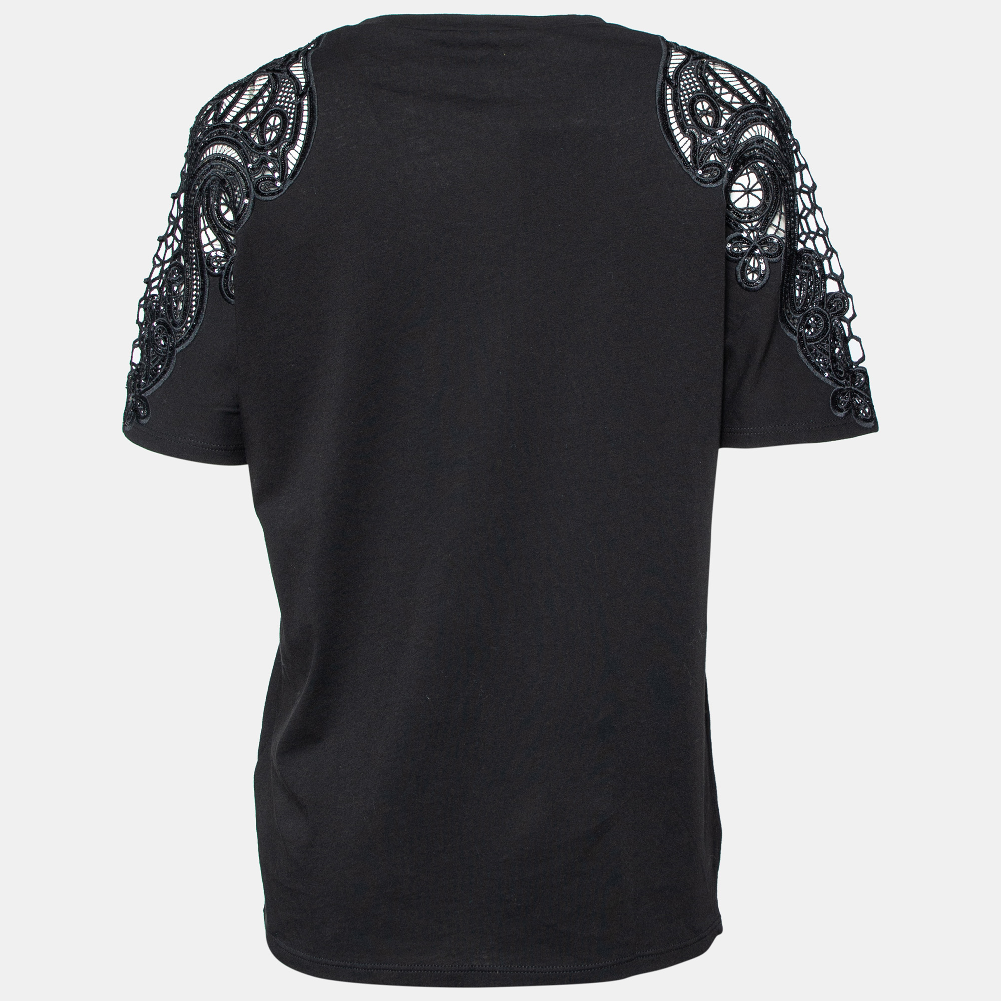 

Gucci Black Cotton Knit Embroidered Sleeve Detail T-Shirt