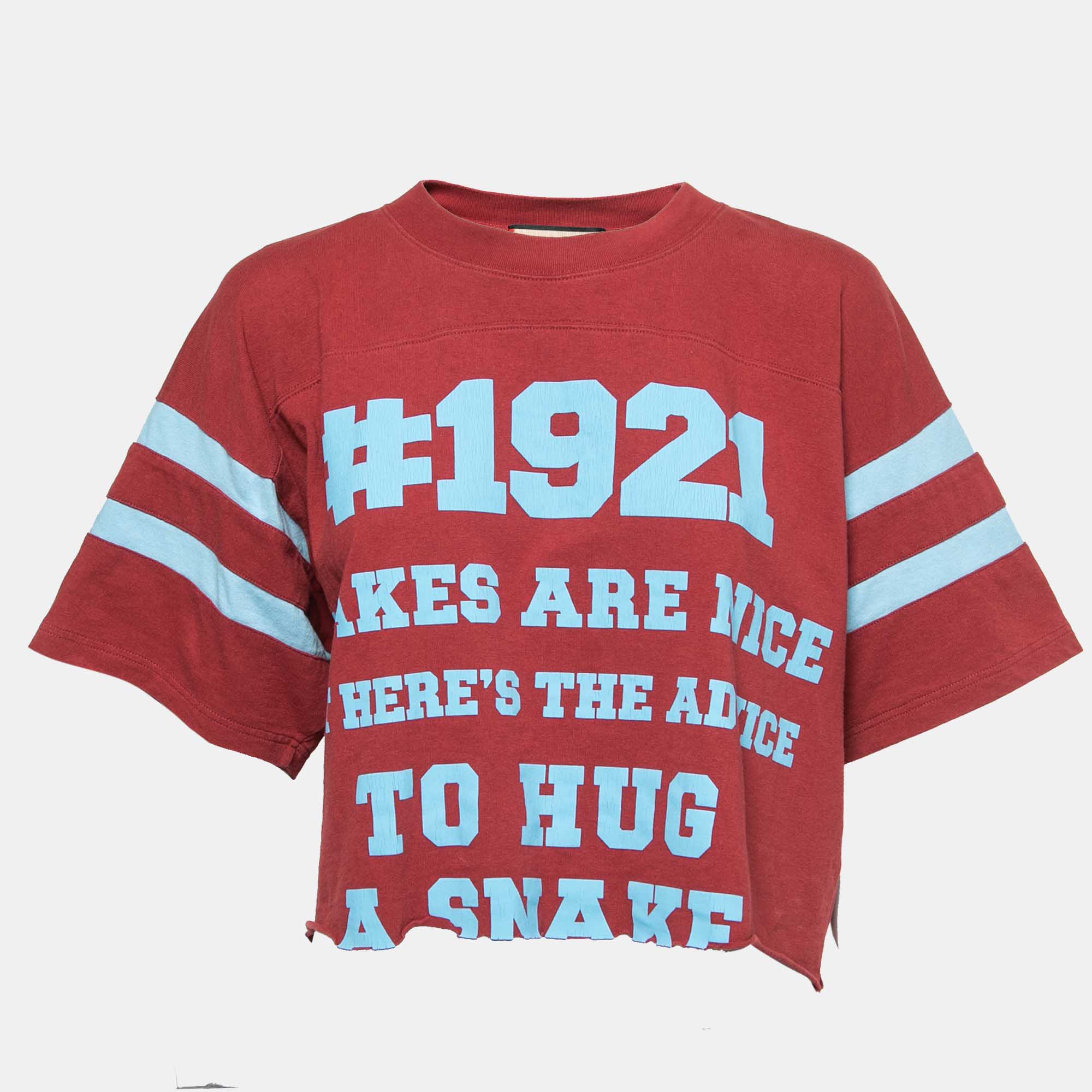 Pre Owned Gucci Red Cotton 1921 Print T-Shirt S