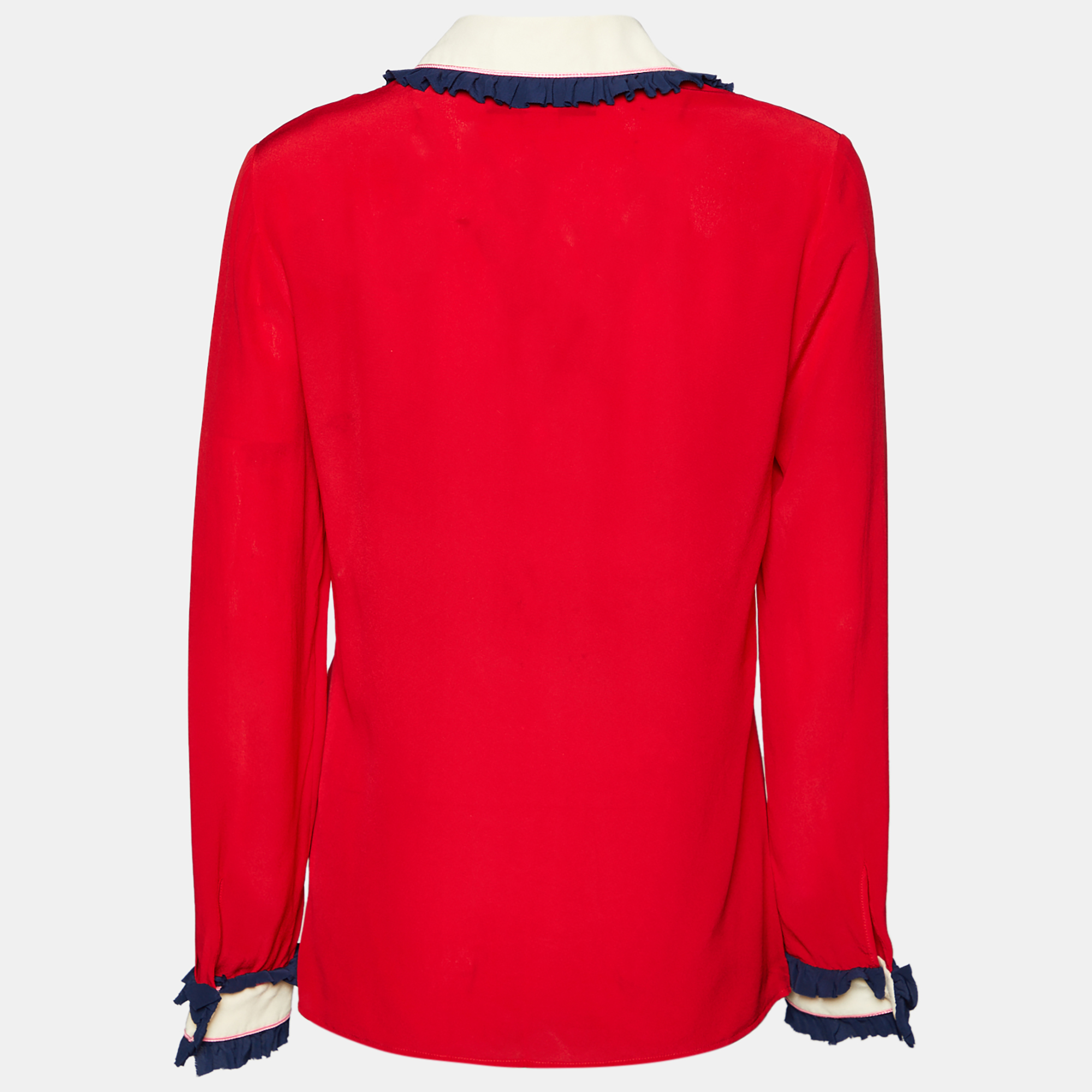 

Gucci Red Silk Contrast Collar Detail Shirt