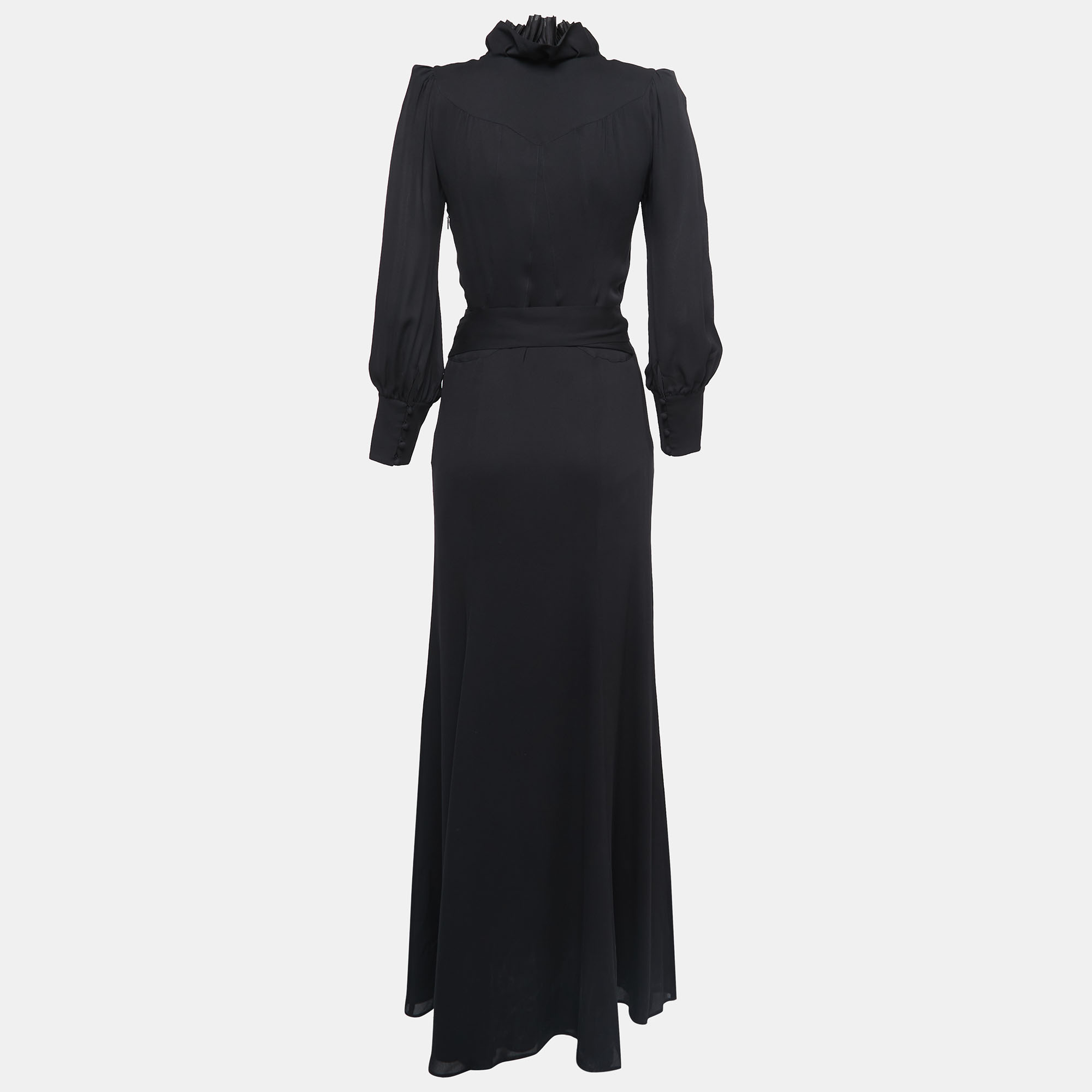 

Gucci Black Silk Ruffled Neck Tie Back Long Dress