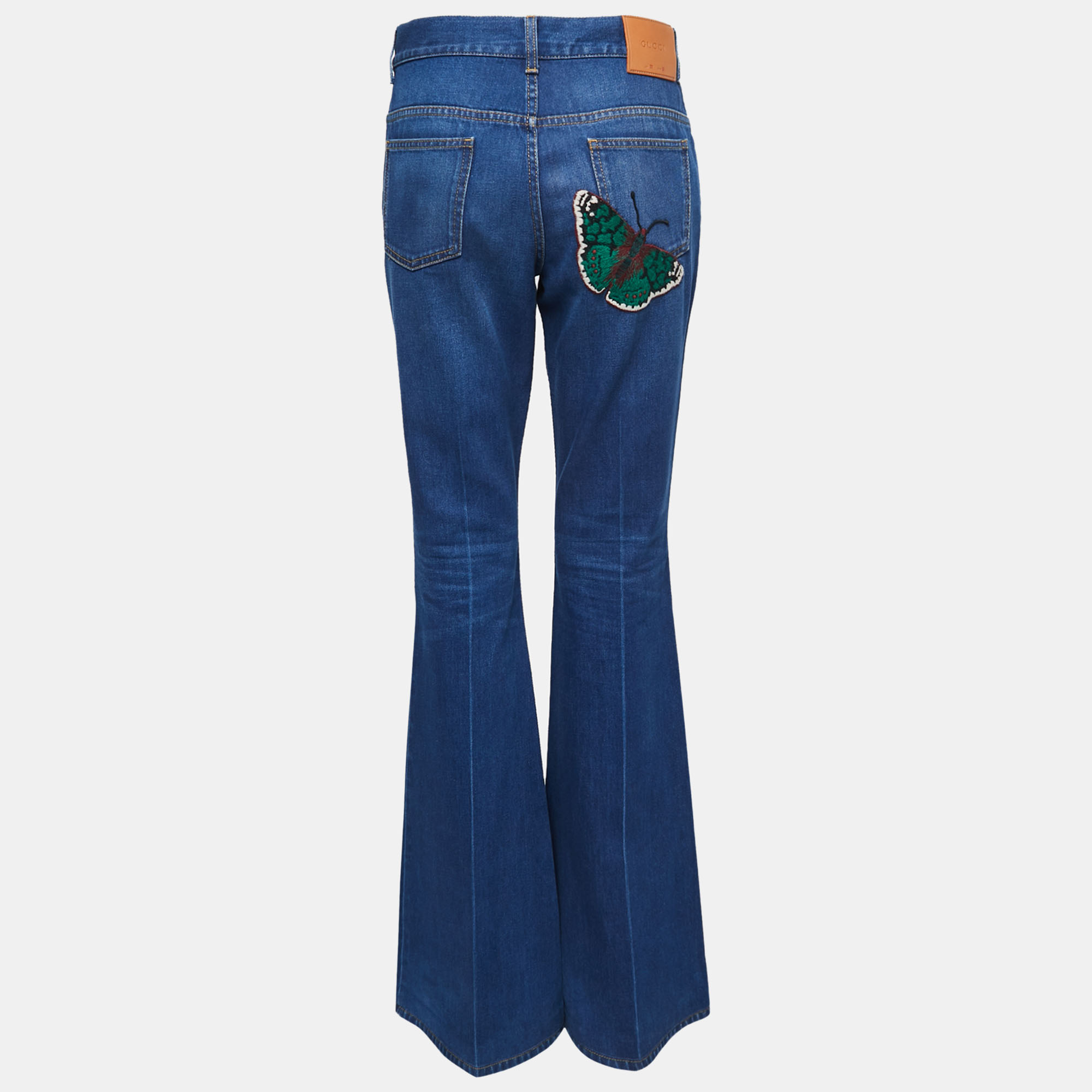 

Gucci Blue Denim Butterfly and Bee Embroidered Flared Jeans