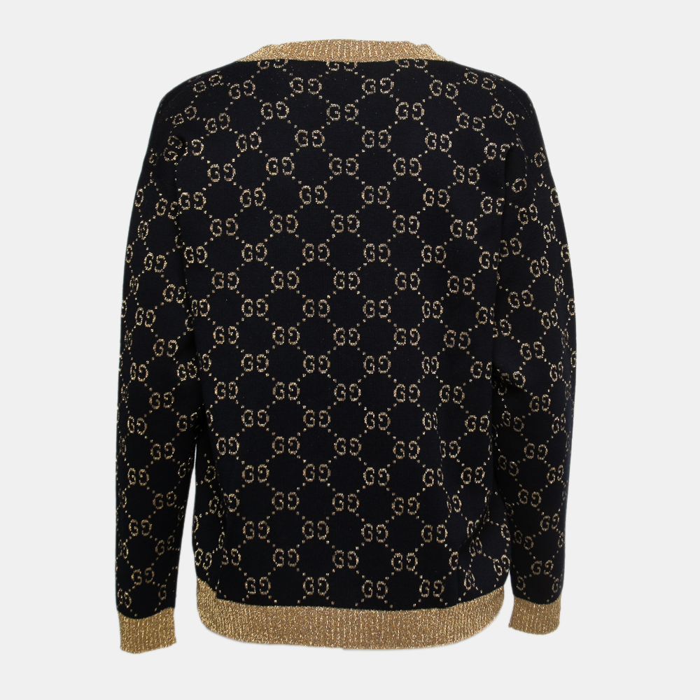 

Gucci Navy Blue GG Motif Lurex Knit Cardigan