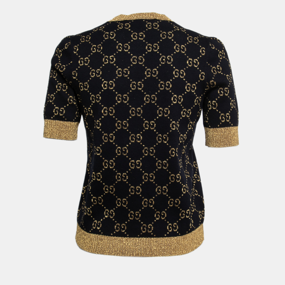 

Gucci Navy Blue GG Motif Lurex Knit Top