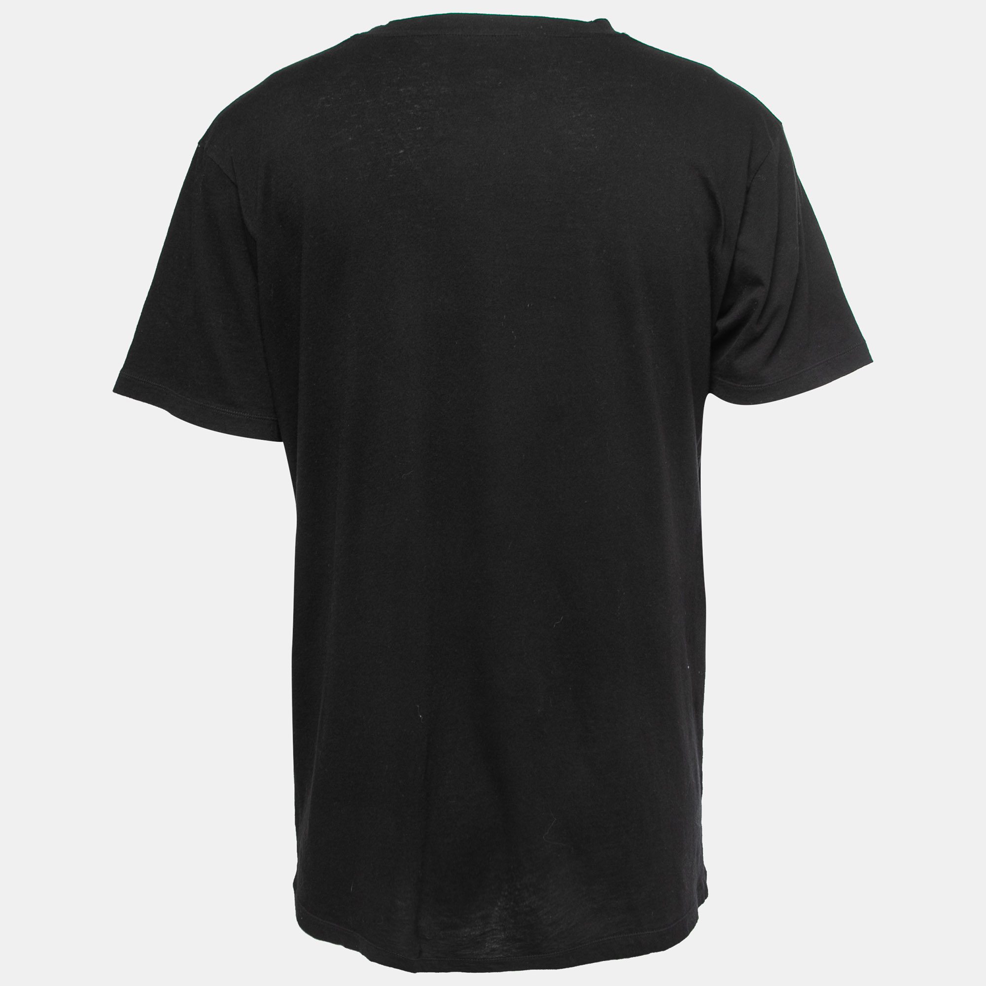 

Gucci Black Fake Gucci Print & Floral Embroidered Cotton Distressed T-Shirt