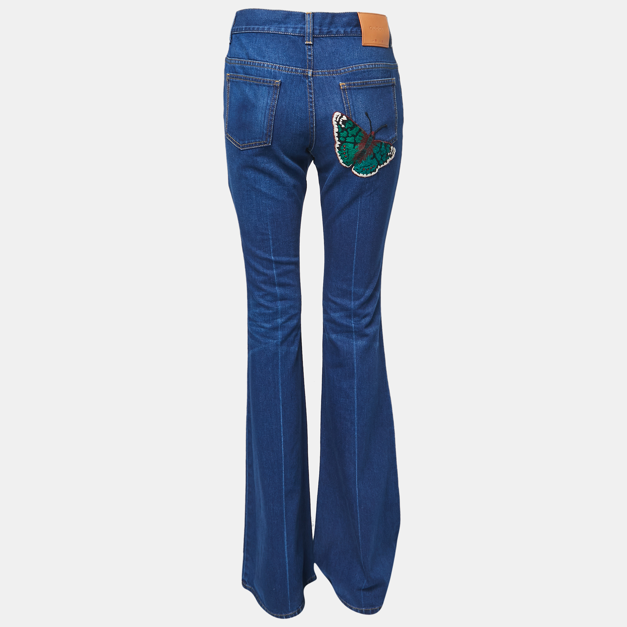 

Gucci Blue Embroidered Denim New Flare Jeans  Waist 28