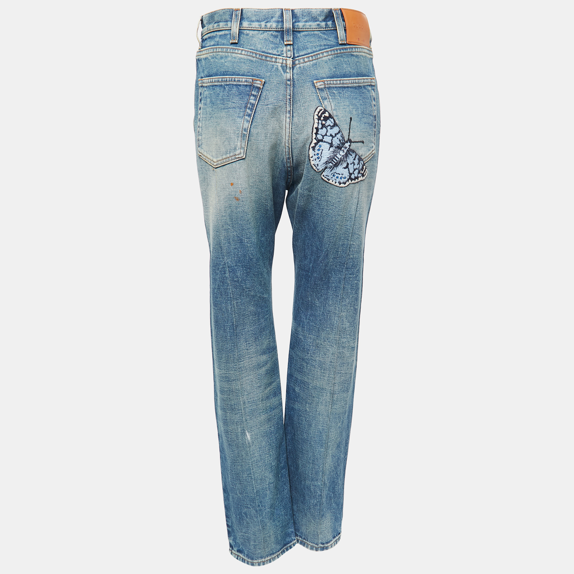 

Gucci Blue Washed Denim Embroidery Detailed High Waist Jeans  Waist 28