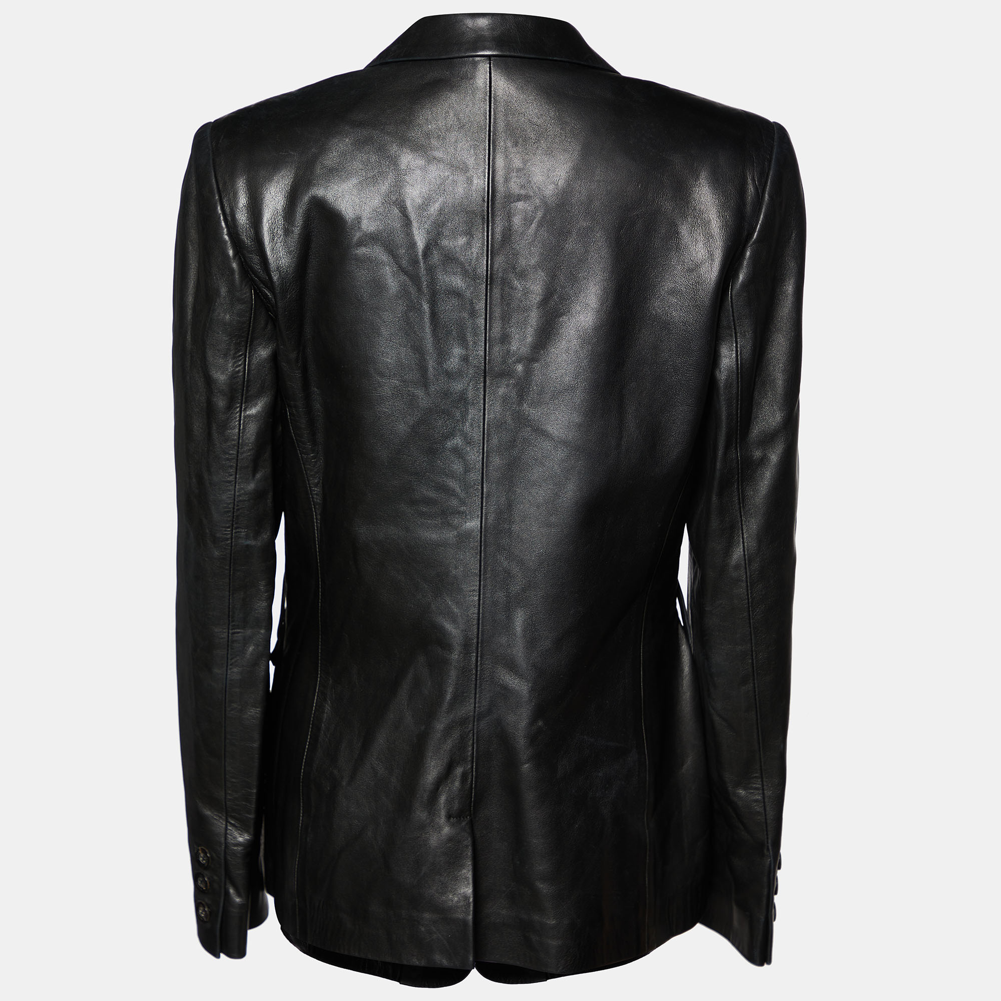 

Gucci Vintage Black Leather Button Front Blazer