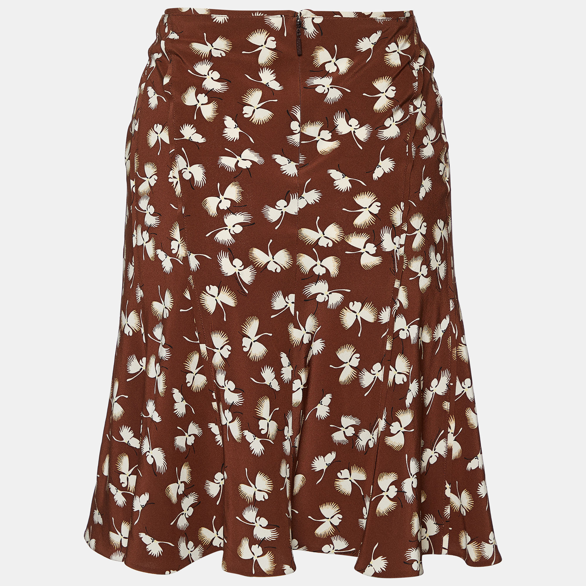 

Gucci Brown Floral Printed Silk Paneled Mini Skirt