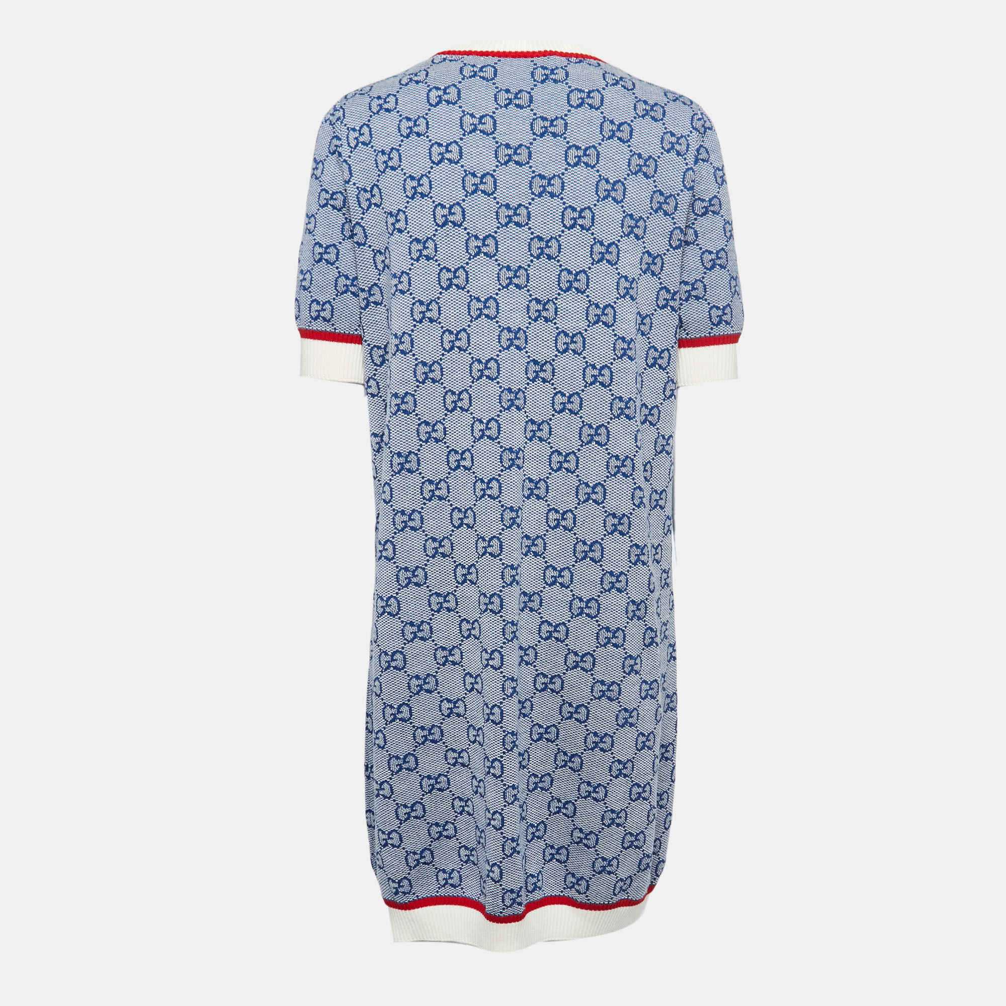 

Gucci Navy Blue Patterned Knit Short Sleeve Short Dress