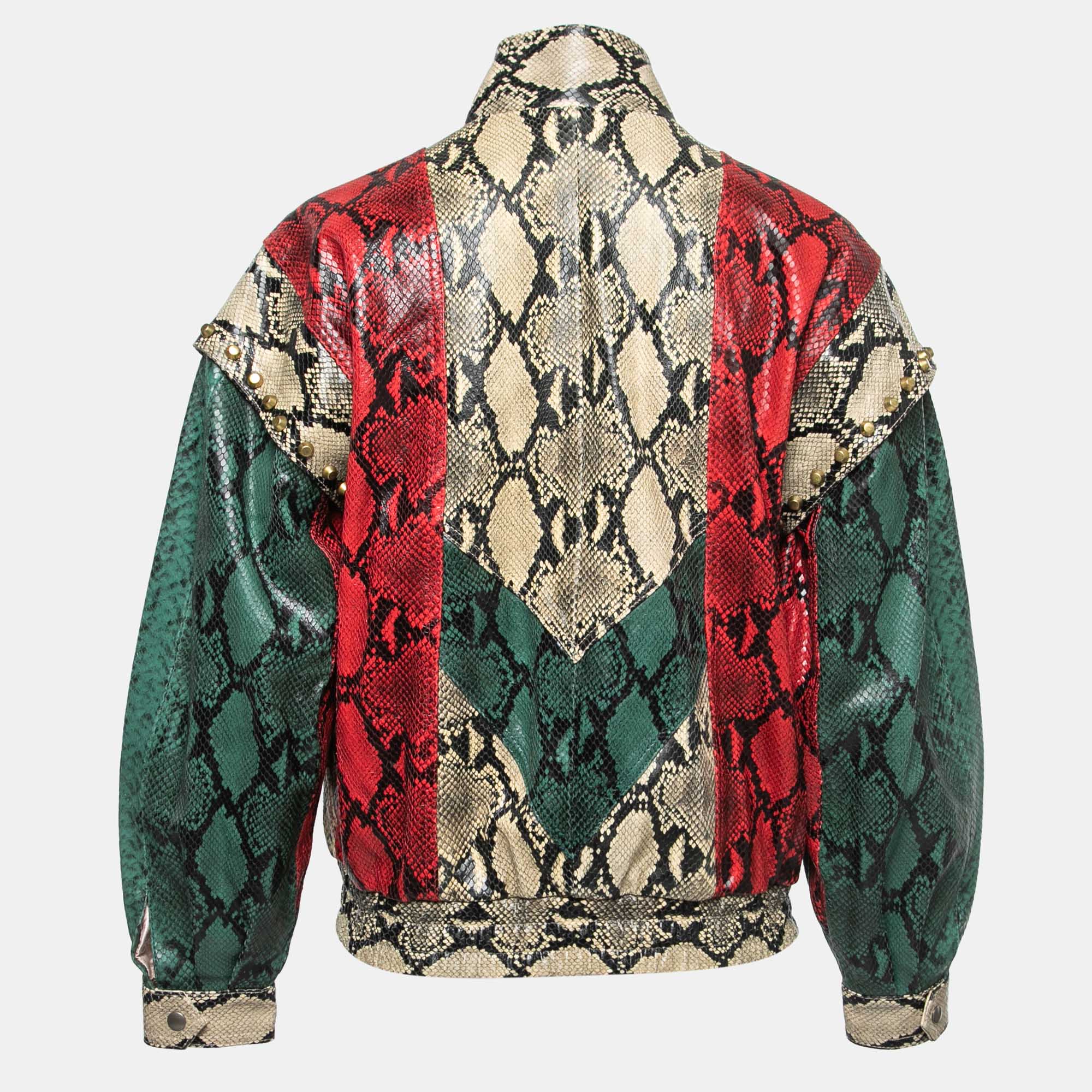 

Gucci Multicolor Python Print Leather Bomber Jacket
