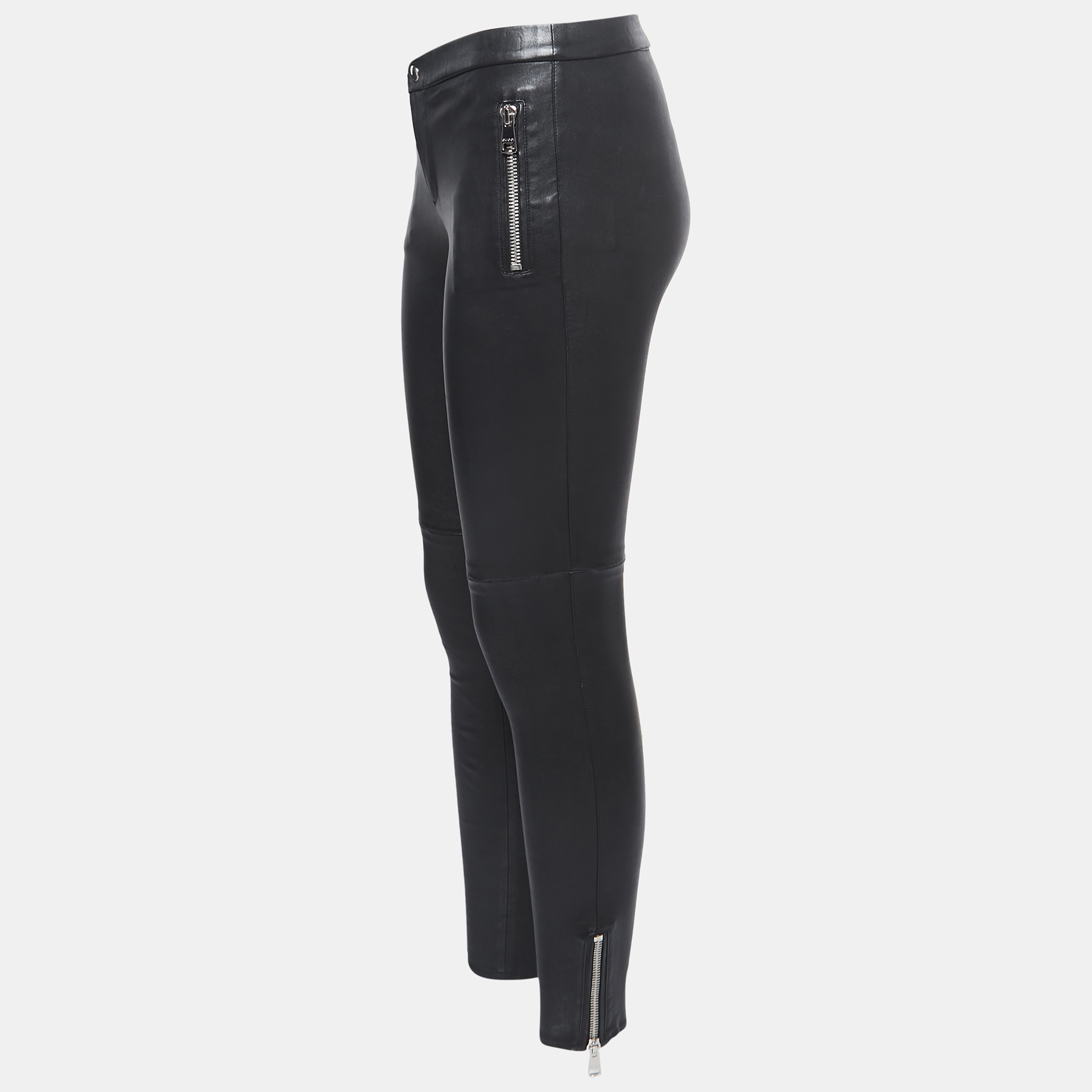 

Gucci Black Leather Zip Detail Stretch Legging Pants