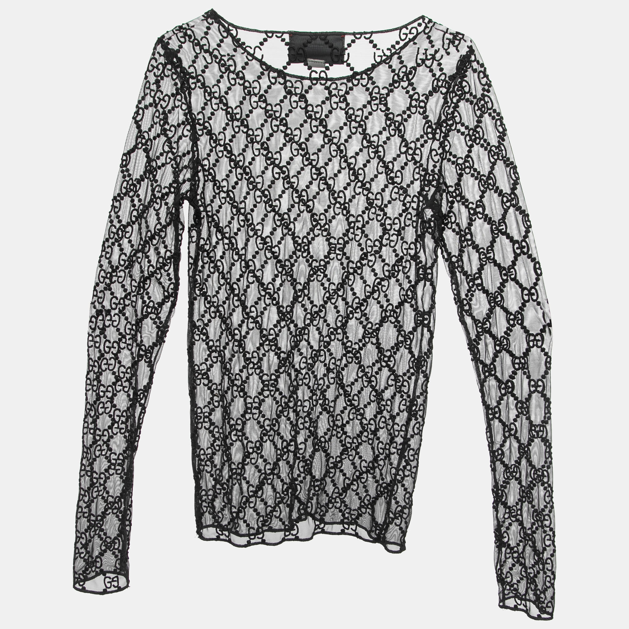 

Gucci Black GG Embroidered Tulle Long Sleeve Top