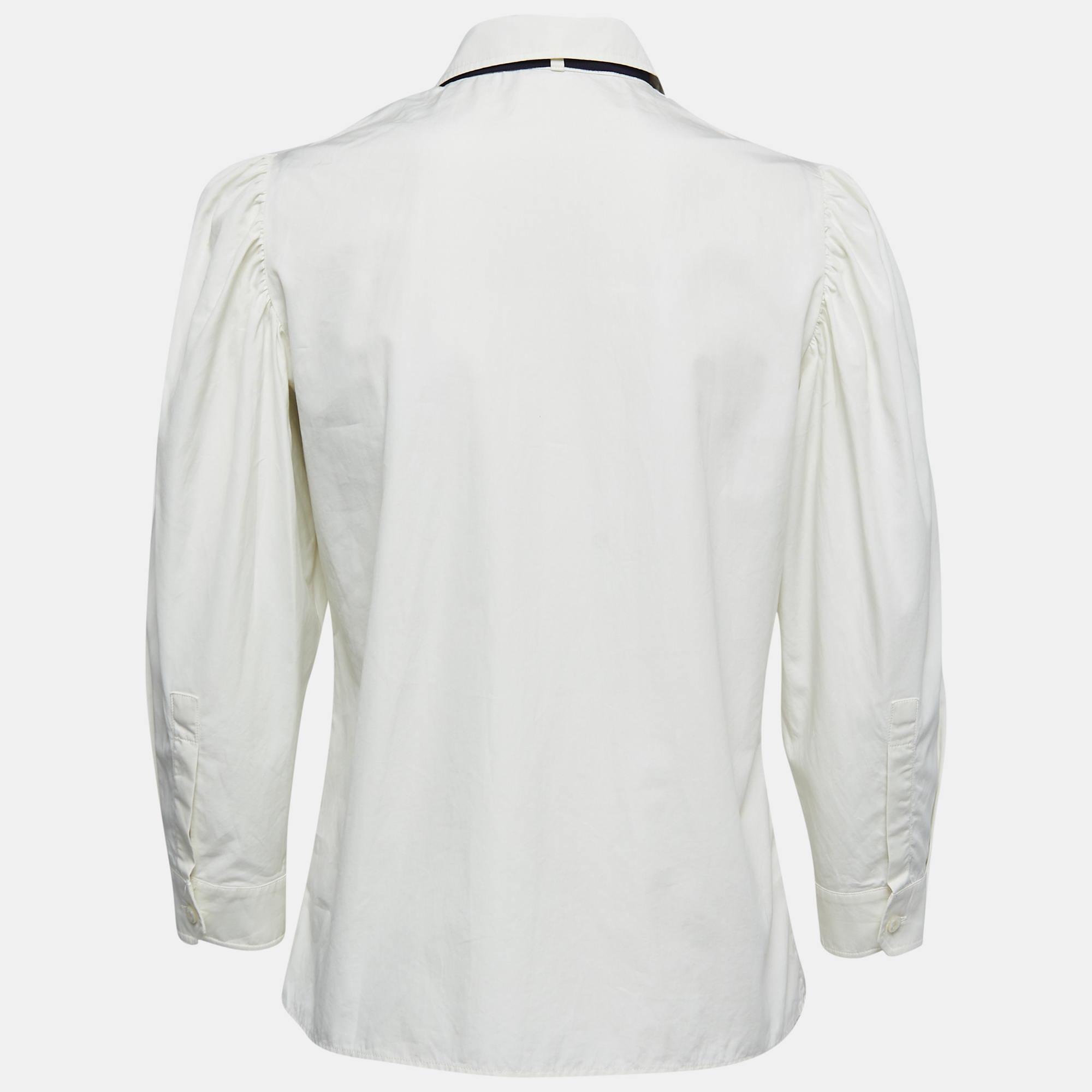 

Gucci White Cotton Poplin Puff Sleeve Tie Neck Shirt