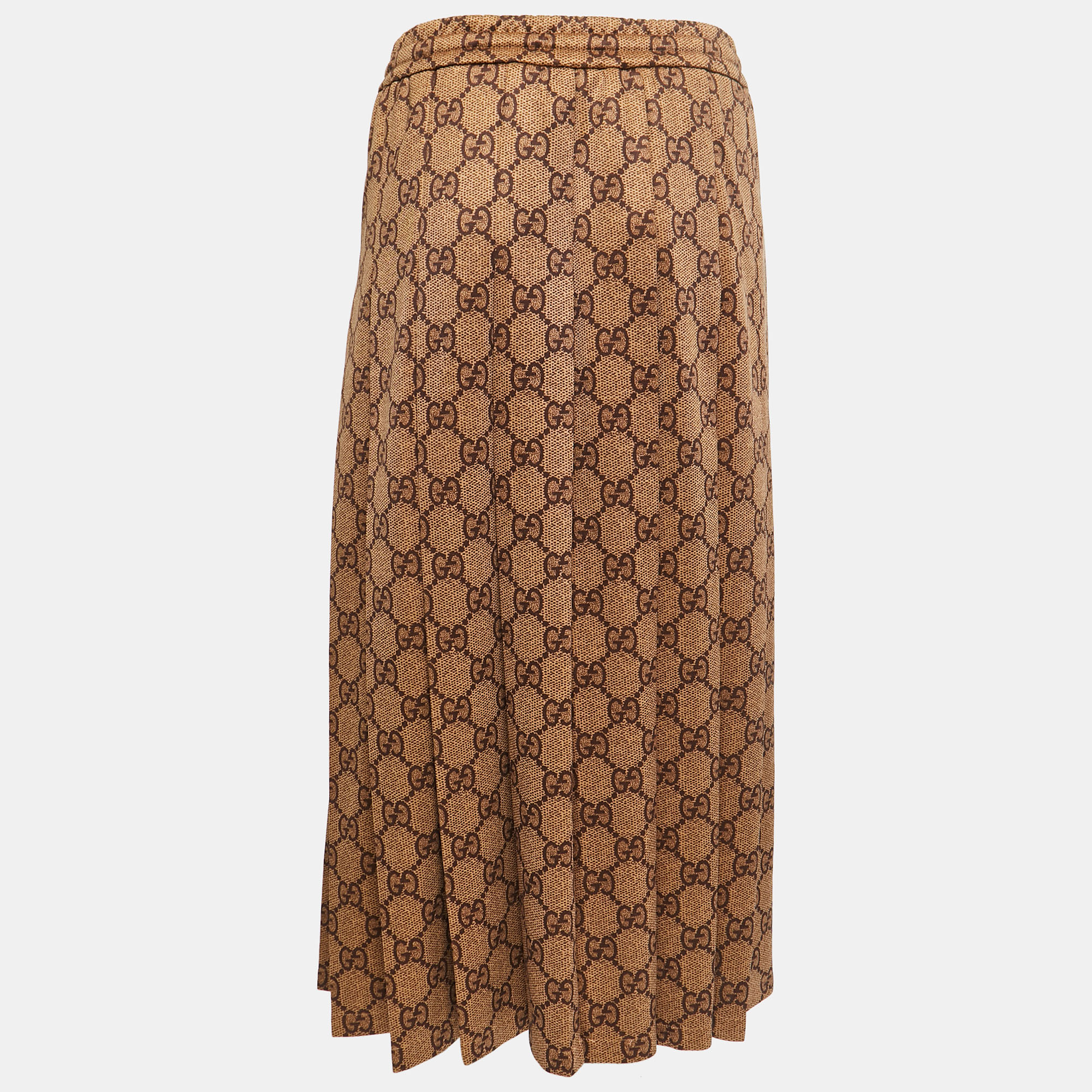 

Gucci Brown GG Print Cotton Knit Drawstring Pleated Midi Skirt