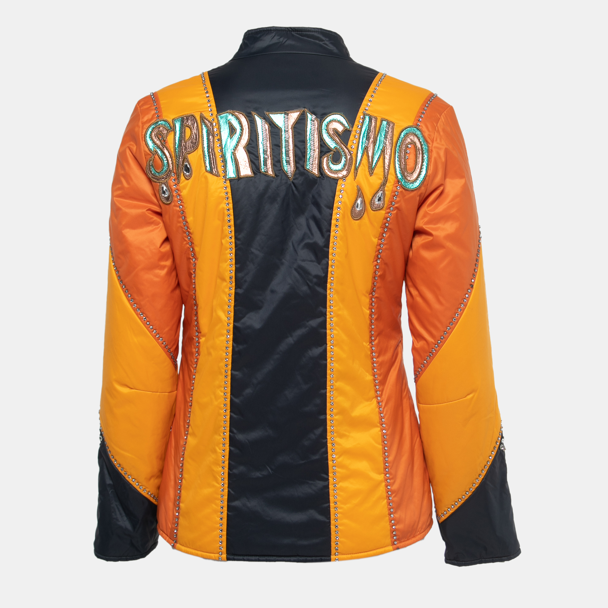 

Gucci Orange Crystal Embellished Striped Spiritismo Biker Jacket