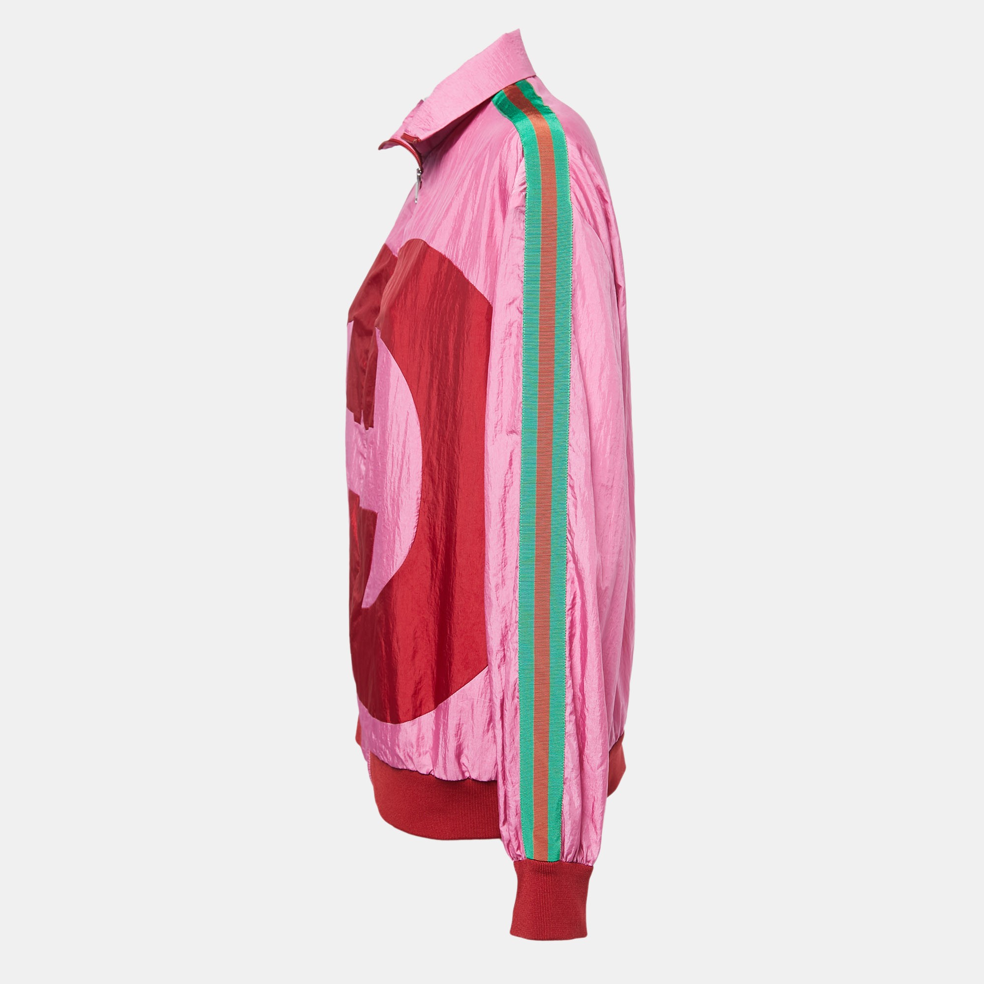 

Gucci Pink Logo Colorblock Web Striped Bomber Jacket