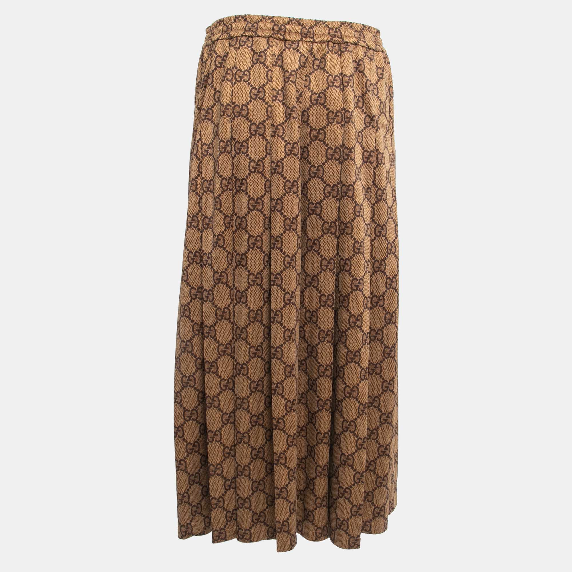 

Gucci Brown GG Knit Elasticized Waist Pleated Midi Skirt XL