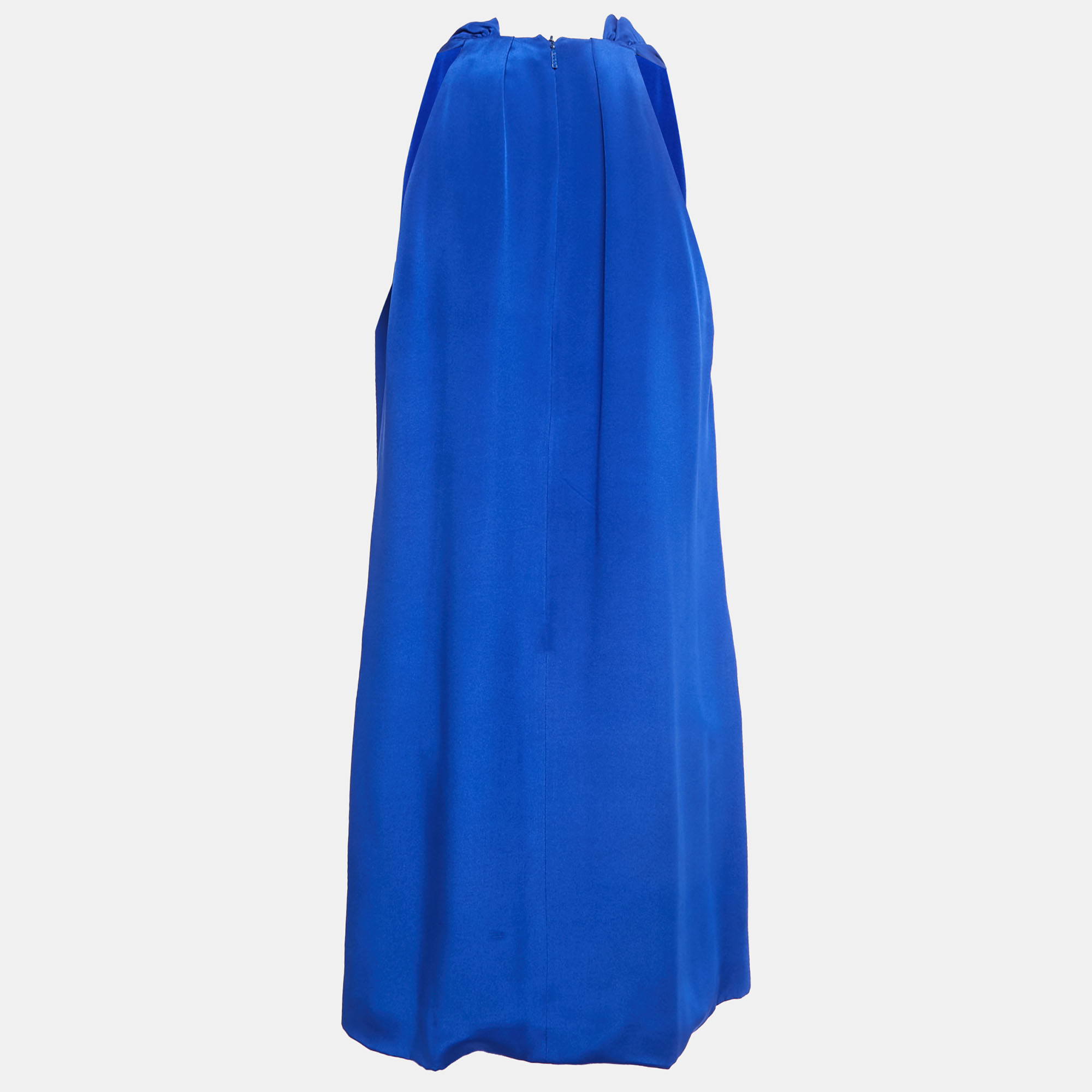 

Gucci Blue Satin Silk Cowl Neck Sleeveless Mini Dress