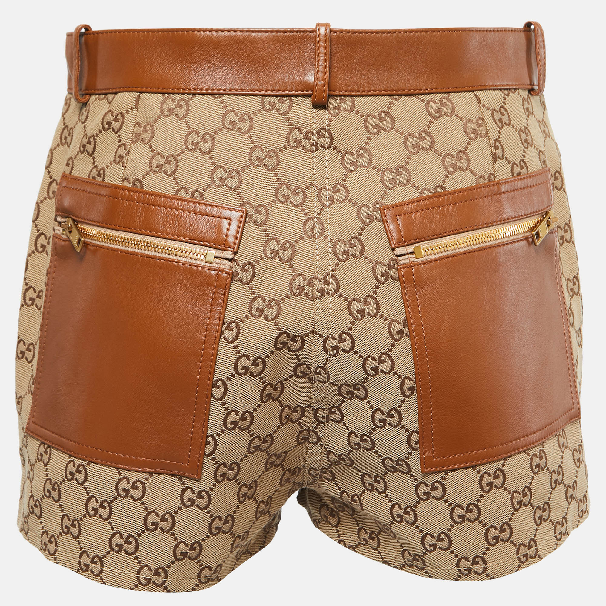 

Gucci Beige GG Canvas Leather Trimmed Shorts