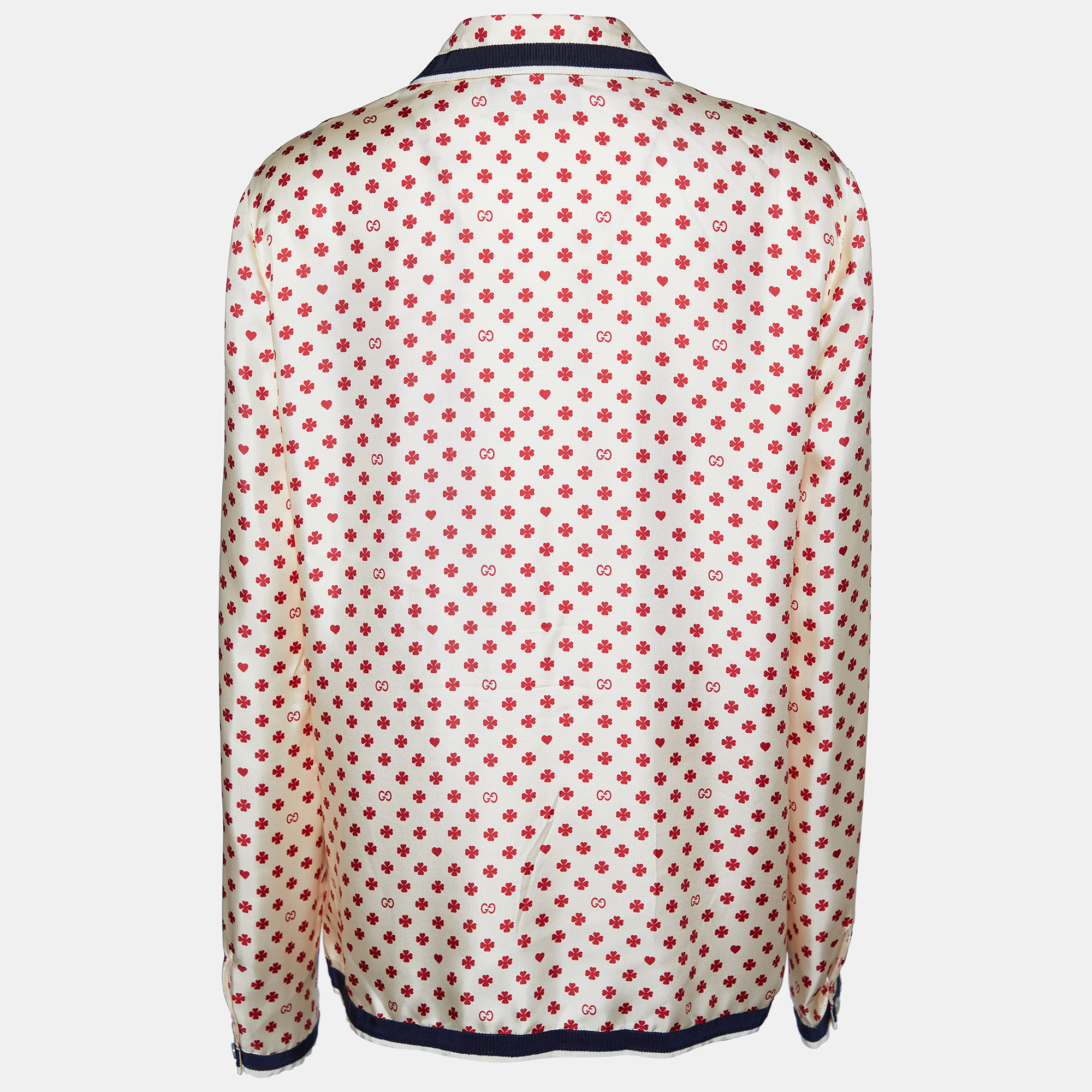 

Gucci Cream Hearts Clover Printed Silk Button Front Shirt