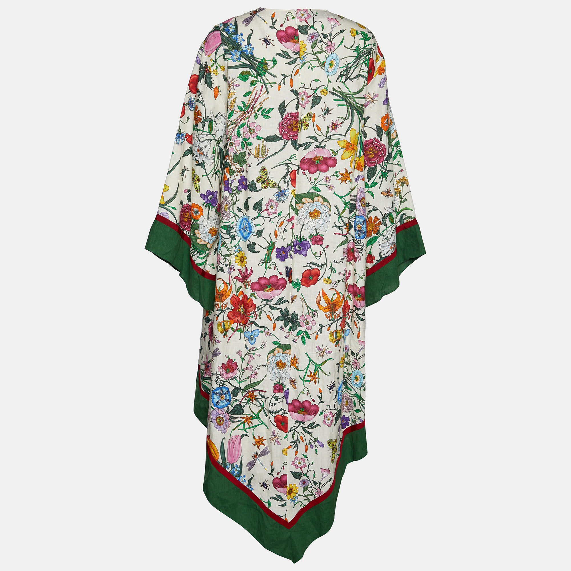 

Gucci Off White Flora Printed Linen Asymmetric Hem Midi Dress
