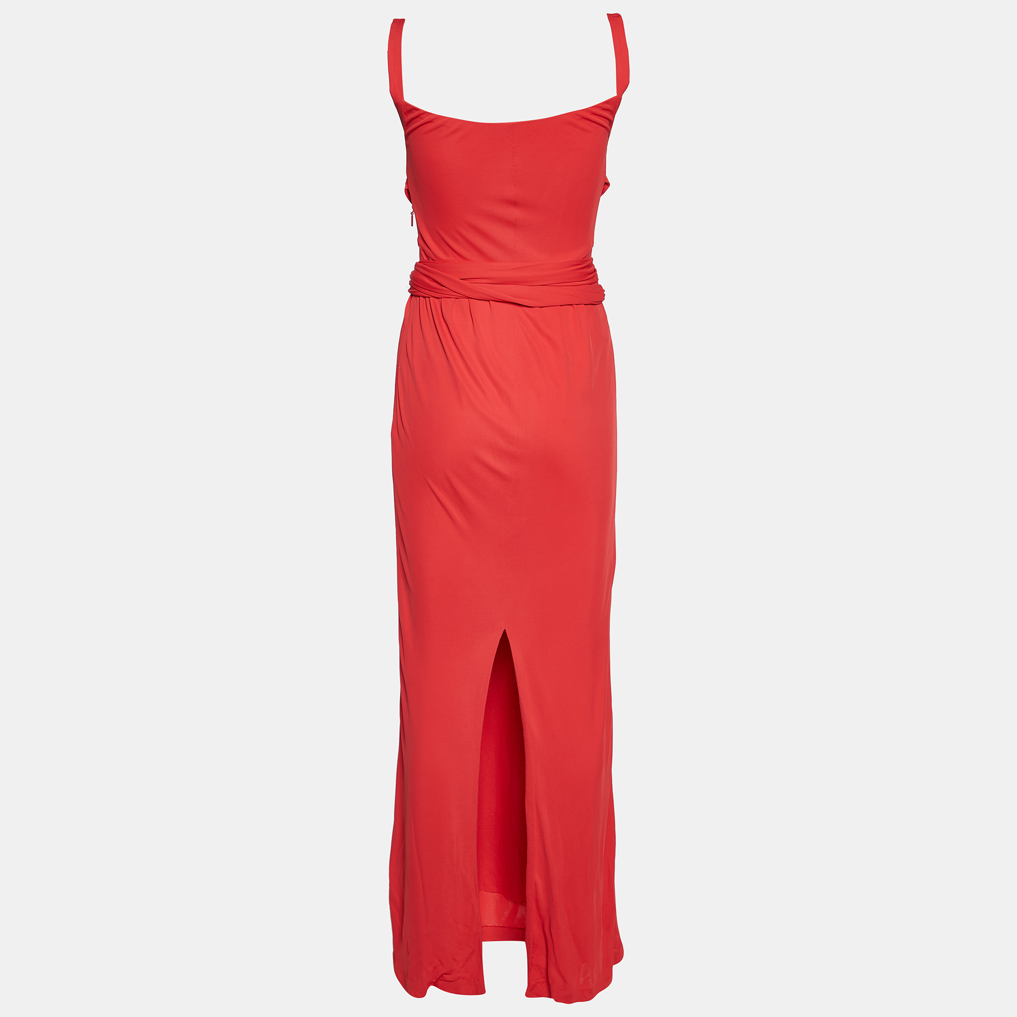 

Gucci Red Jersey Cross Over Buckle Detail Sleeveless Gown