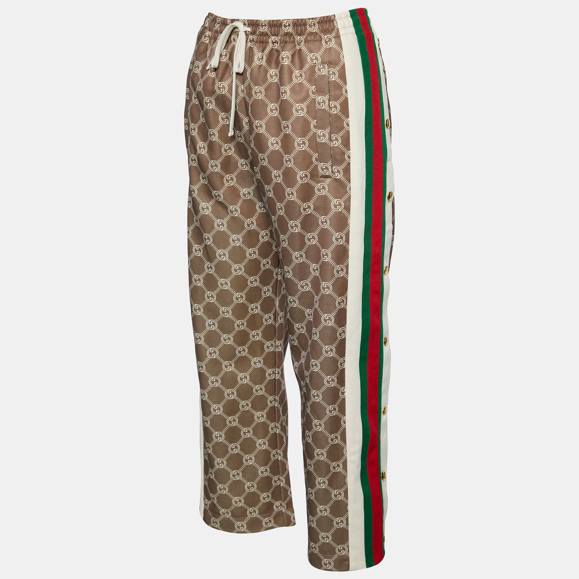 

Gucci Brown Interlocking Logo Jersey Side Stripe & Button Detail Track Pants