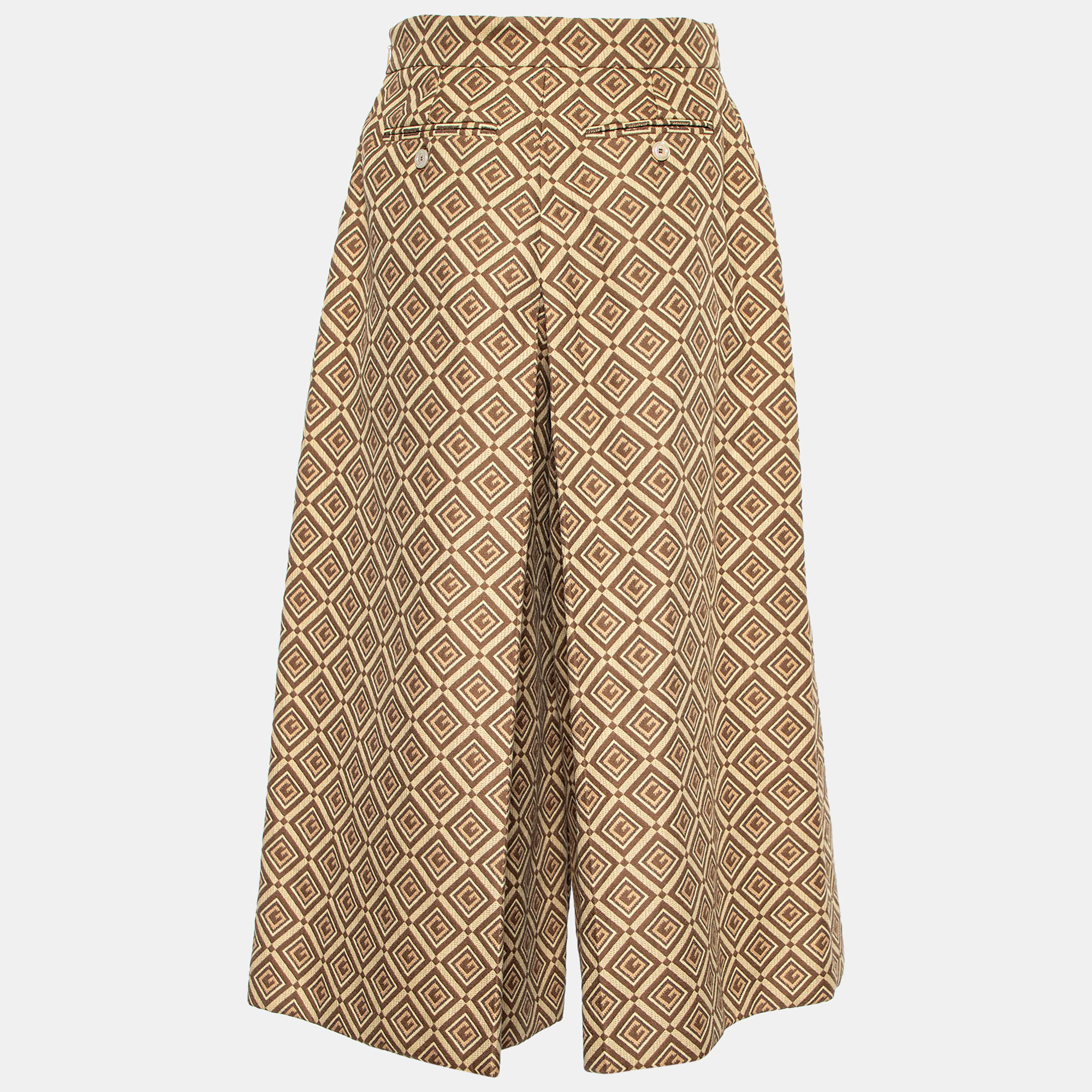 

Gucci Brown Logo Jacquard Cotton Pleated Culottes