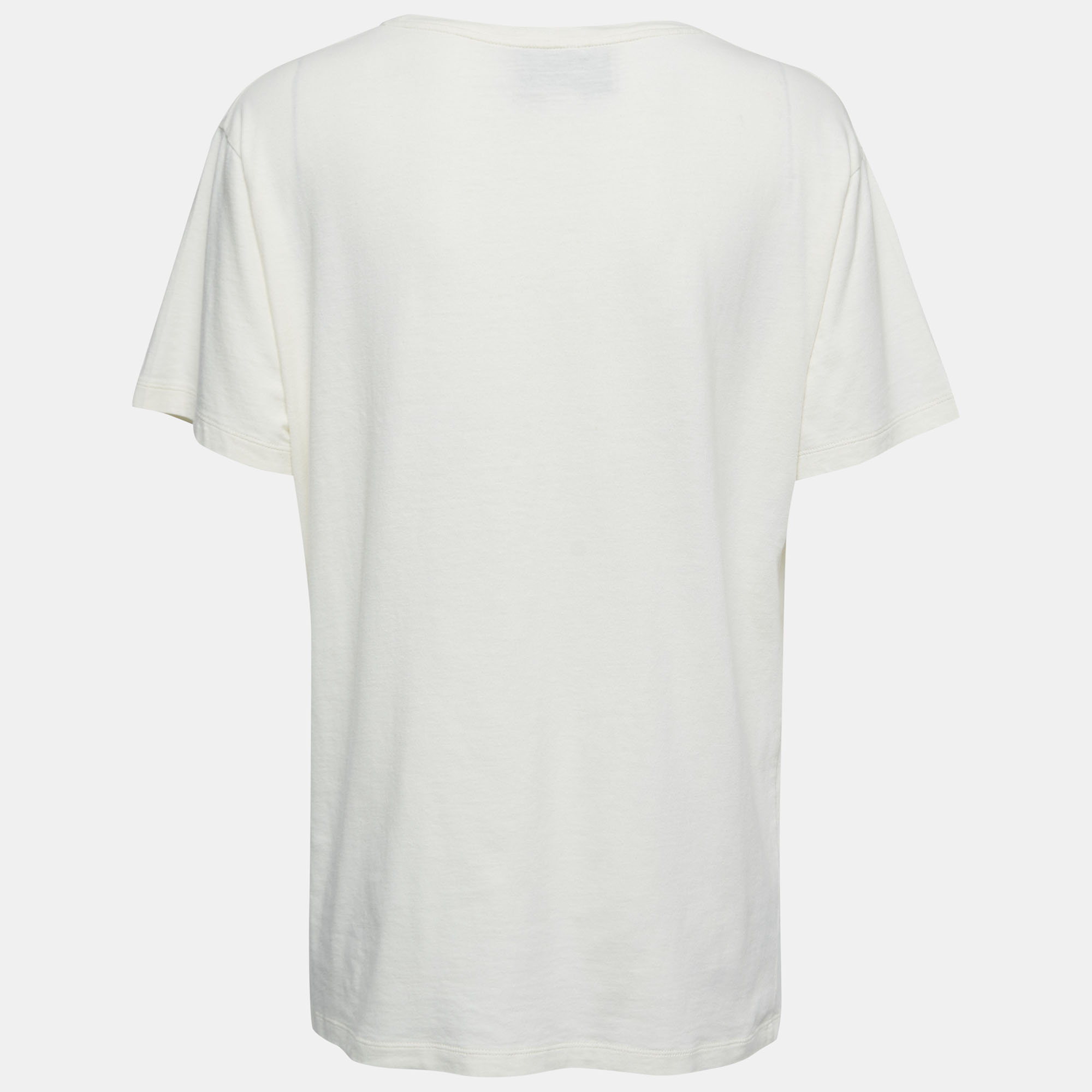 

Gucci Cream Printed Cotton Crew Neck Half Sleeve T-Shirt