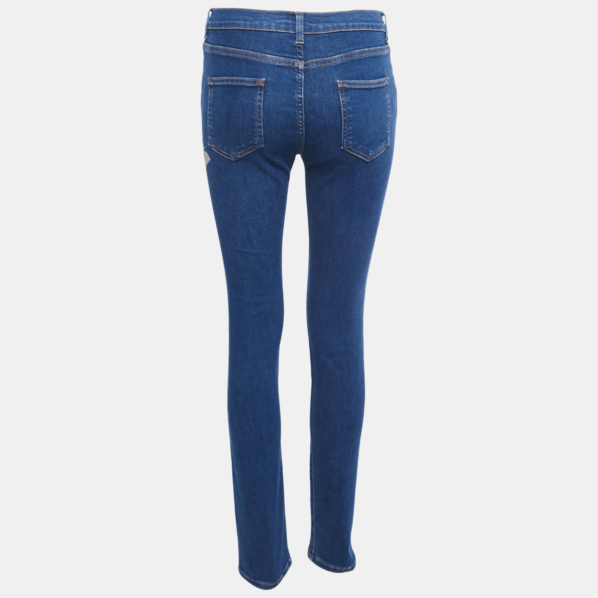 

Gucci Blue Floral Embroidered Denim Skinny Jeans  Waist 28