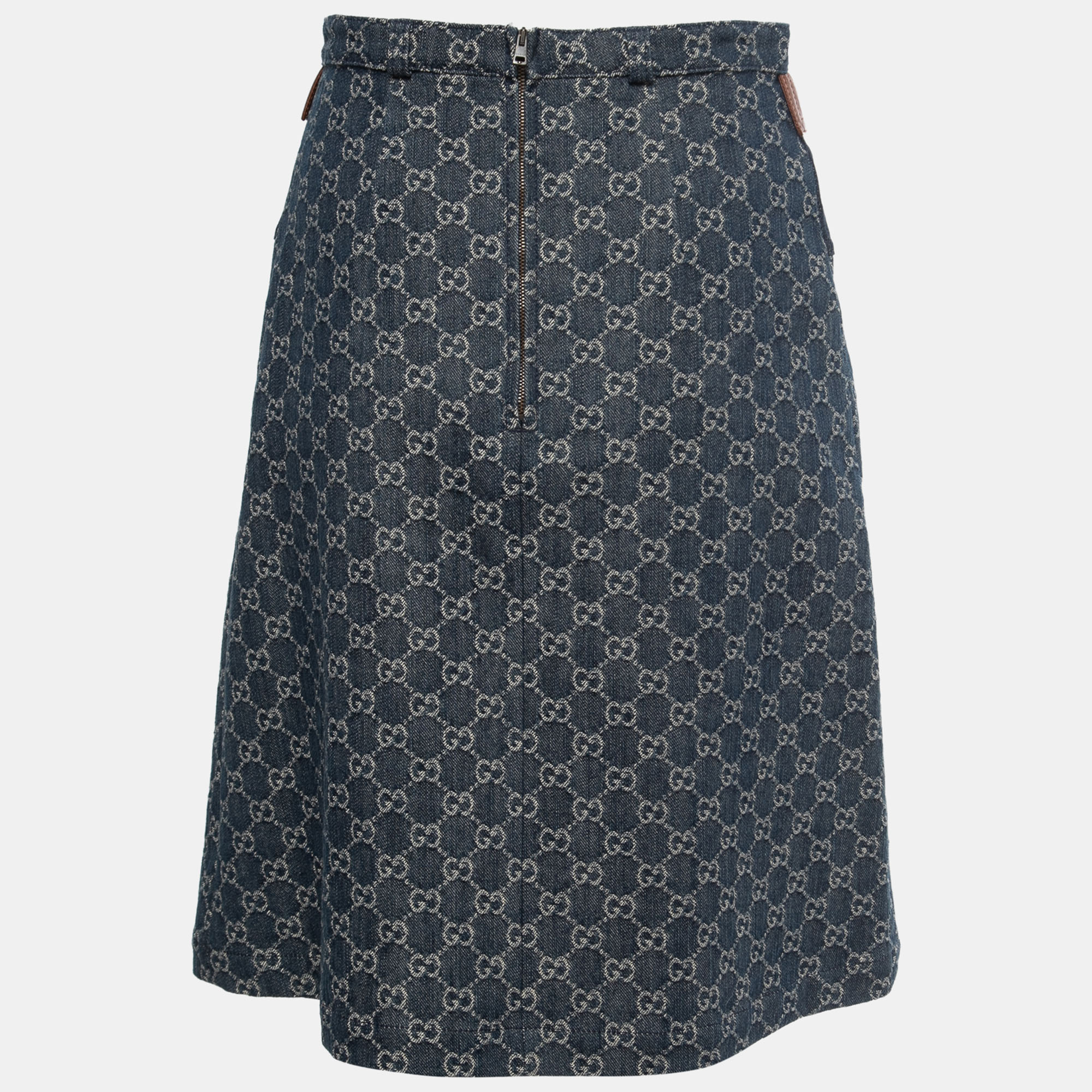 

Gucci Dark Blue Guccisima Denim Pleated Knee Length Skirt