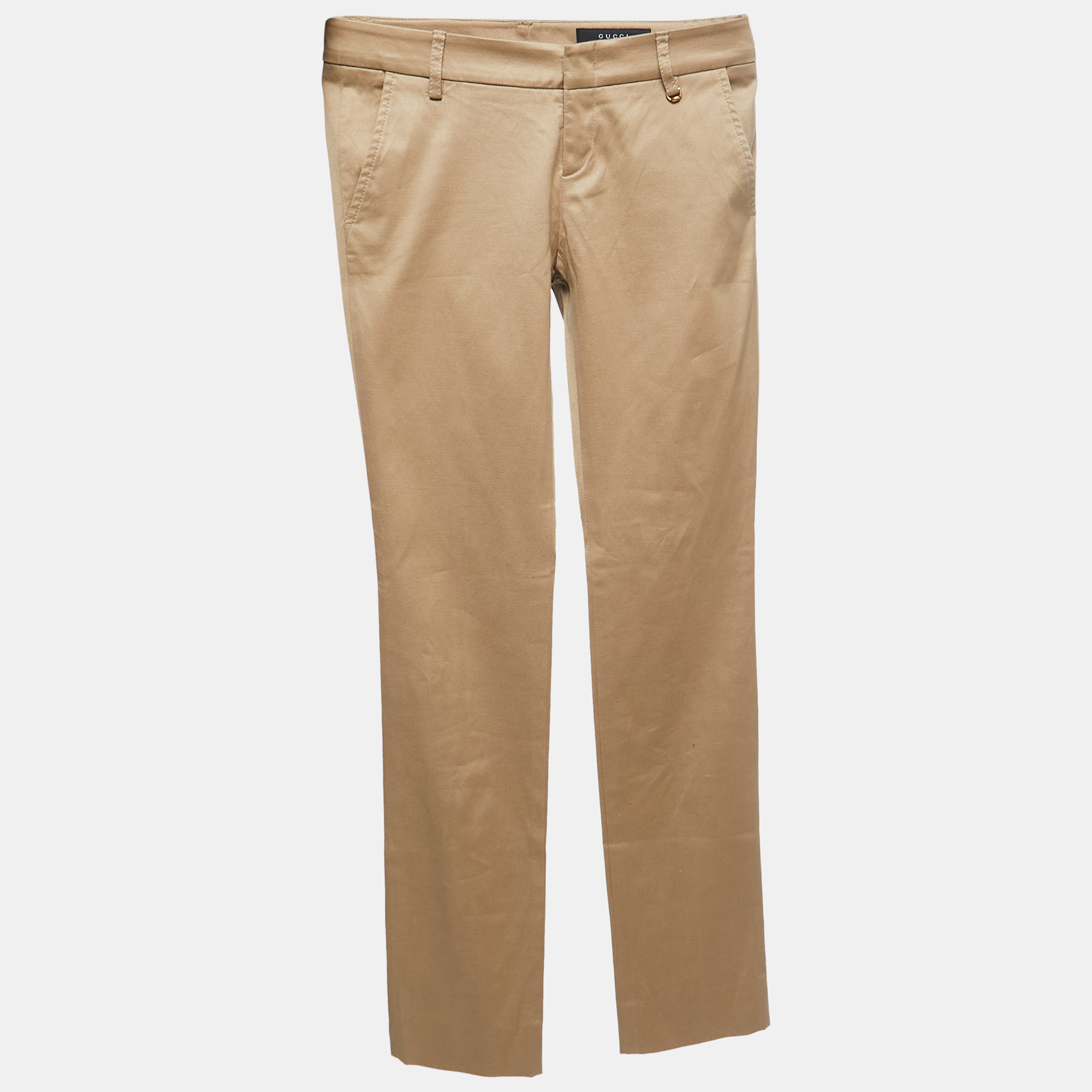Pre-owned Gucci Beige Cotton Twill Trousers S